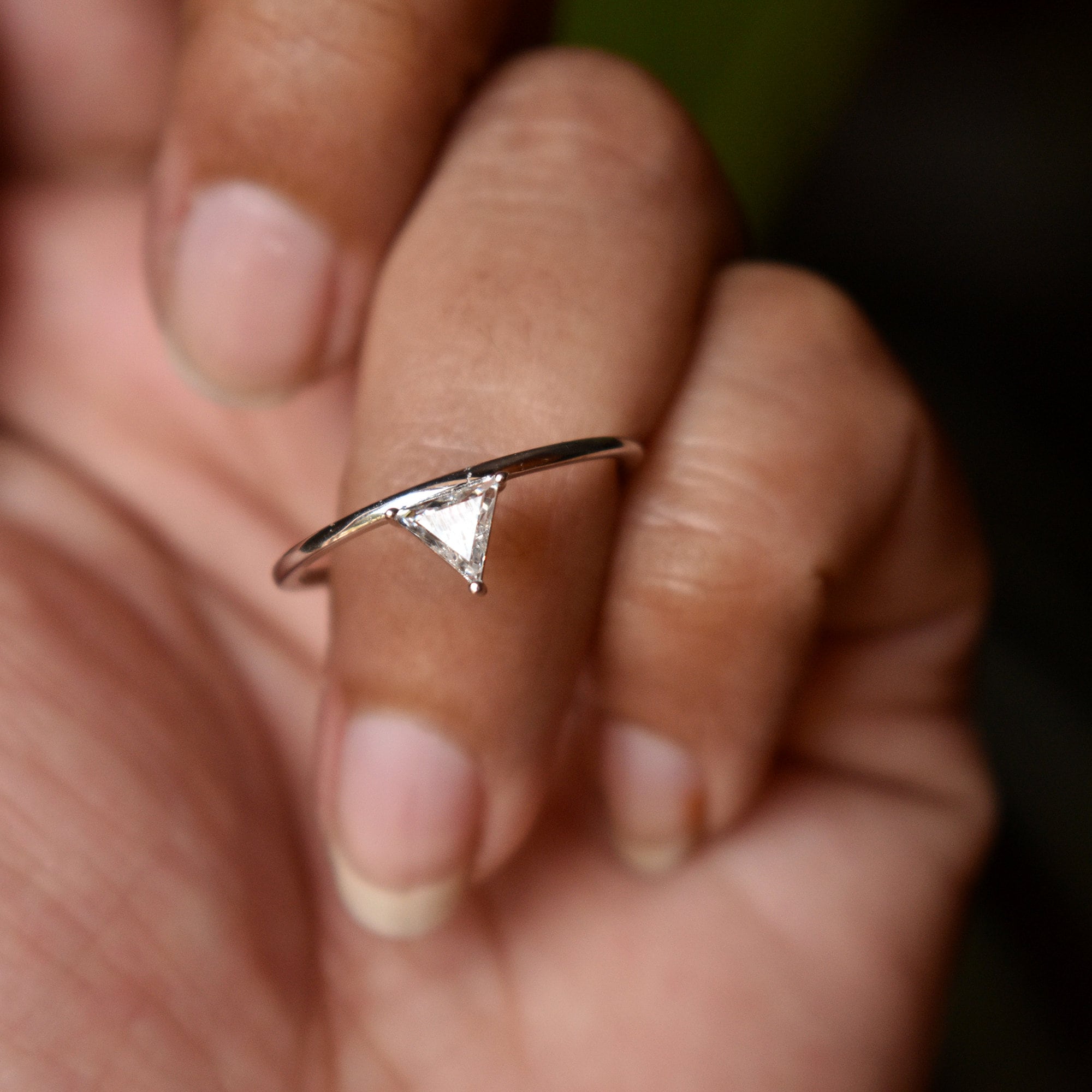 Natural Trillion Cut Diamond Engagement Ring, READY TO SHIP