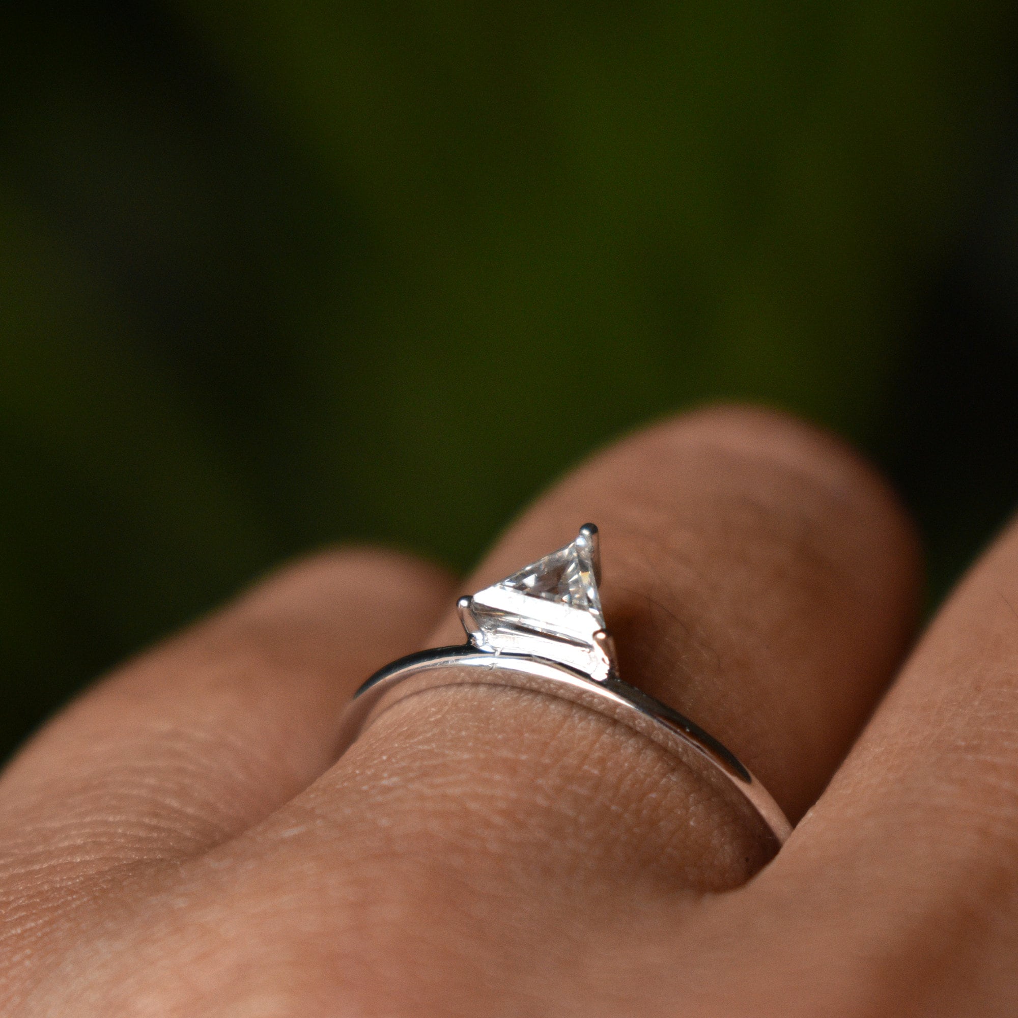 Natural Trillion Cut Diamond Engagement Ring, READY TO SHIP