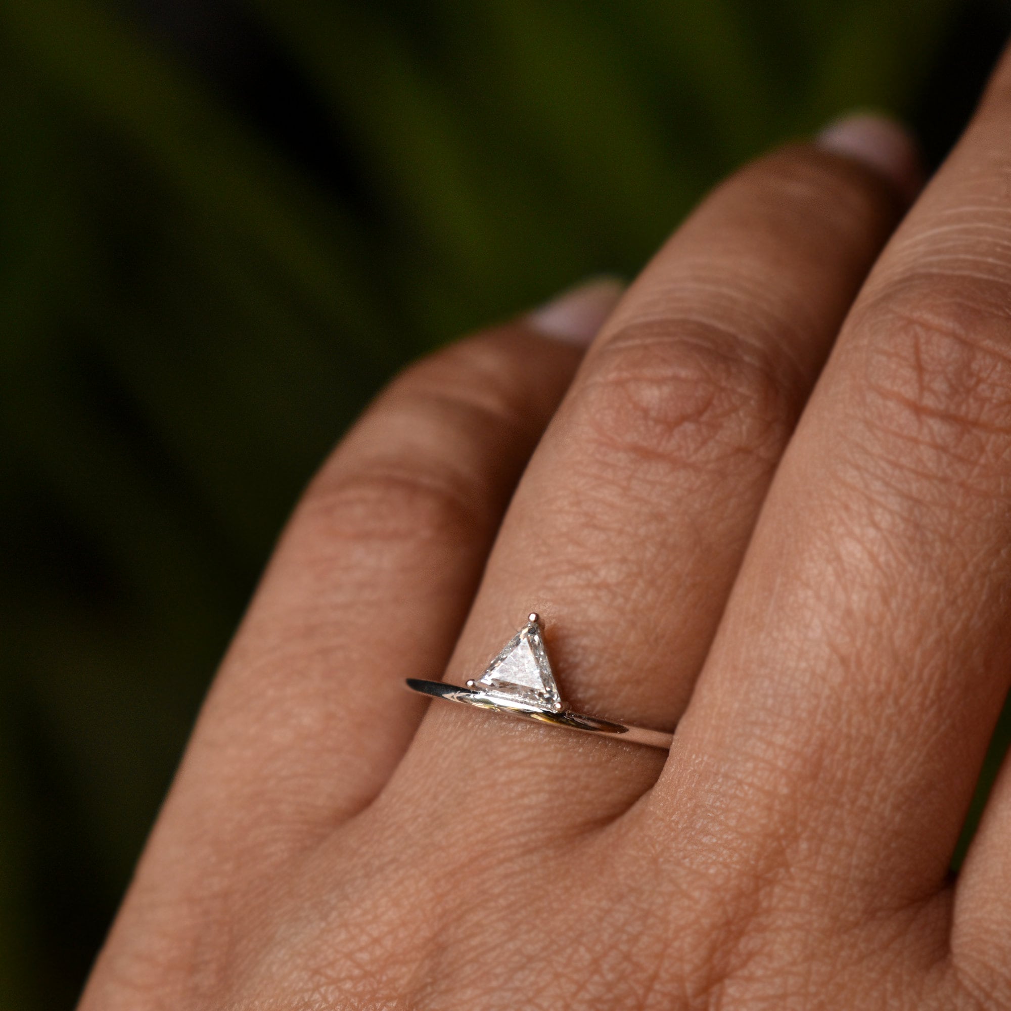 Natural Trillion Cut Diamond Engagement Ring, READY TO SHIP