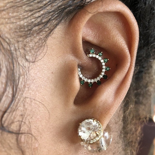 Natural Amethyst & Diamond Daith Septum Clicker 6-12mm