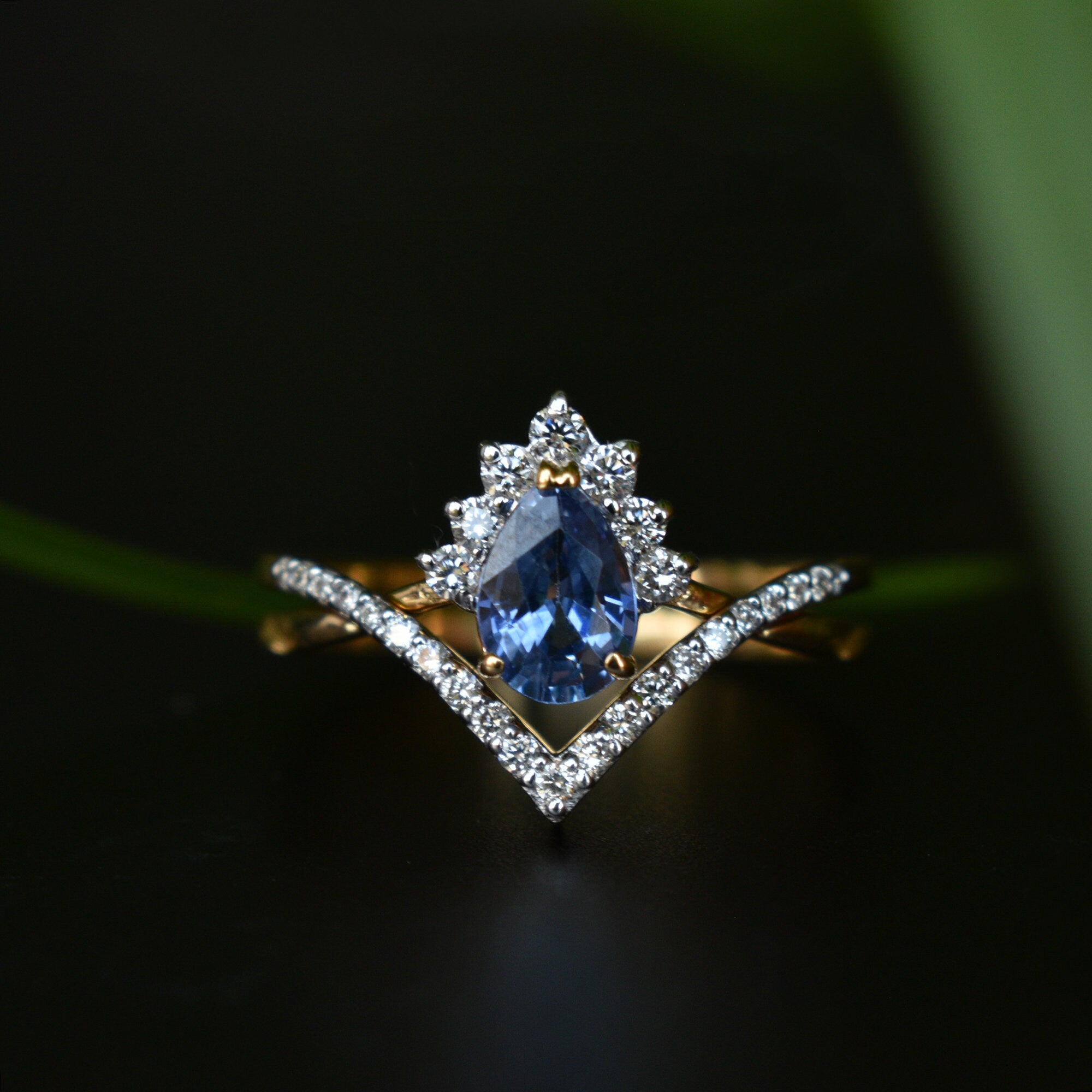 INTERLOCKING Natural Blue Sapphire & Diamond Wedding Ring Set