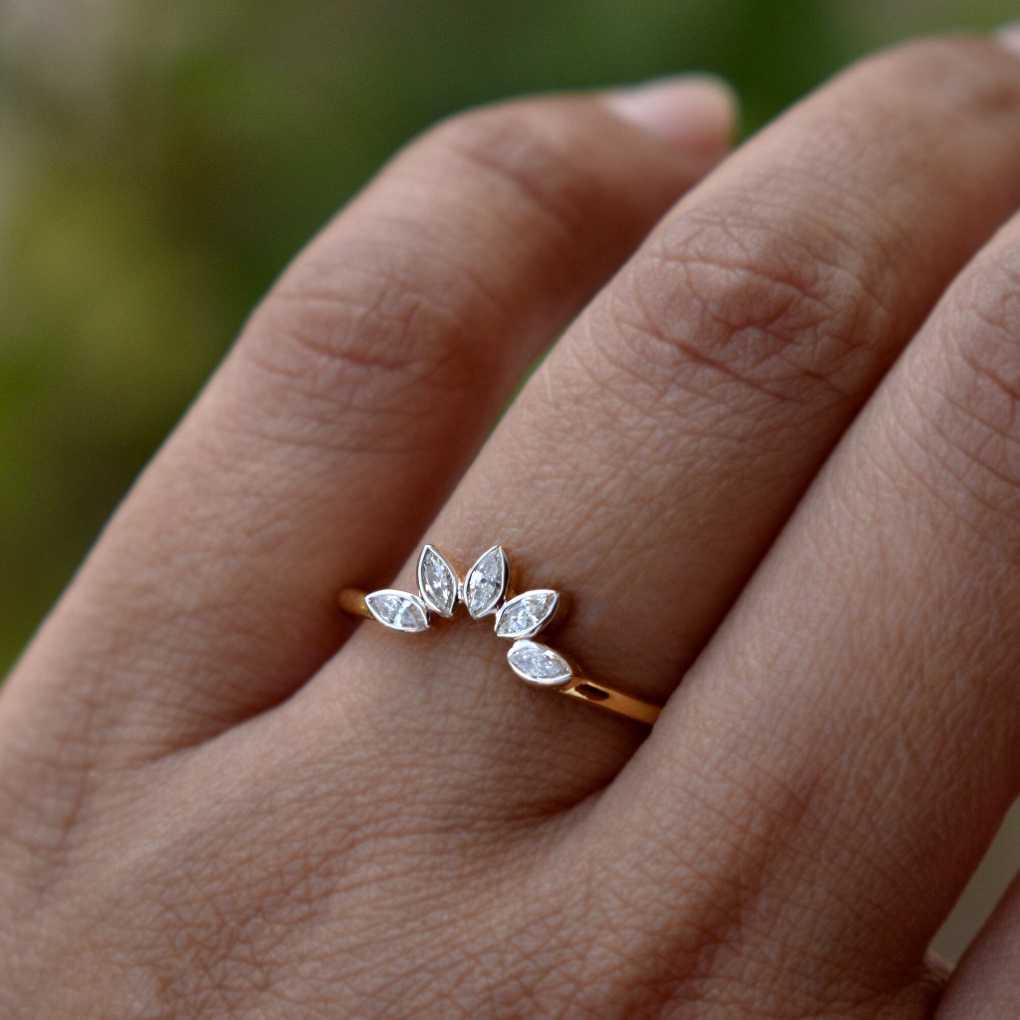 Bezel Set Marquise Diamond Curved Nesting Wedding Band