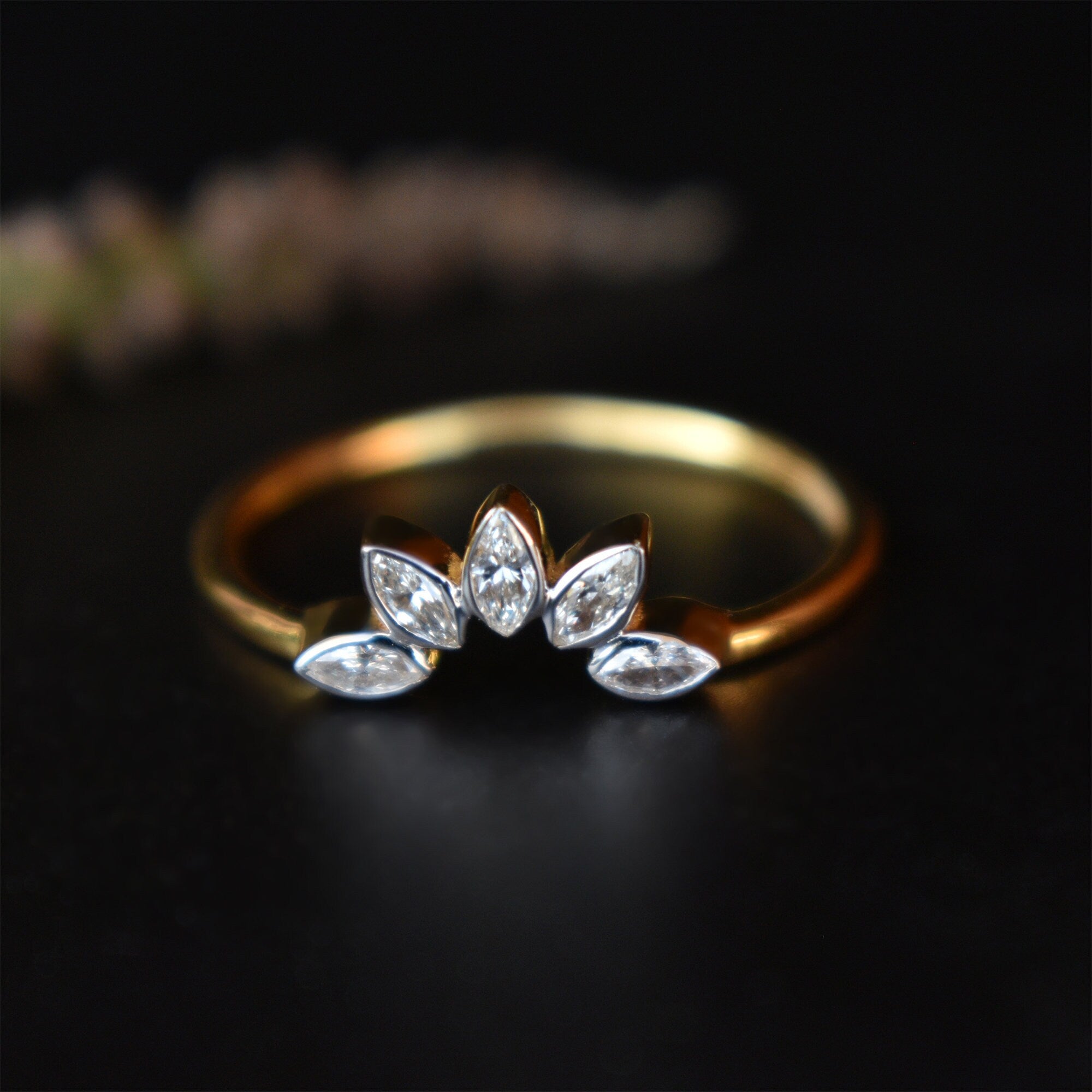 Bezel Set Marquise Diamond Curved Nesting Wedding Band