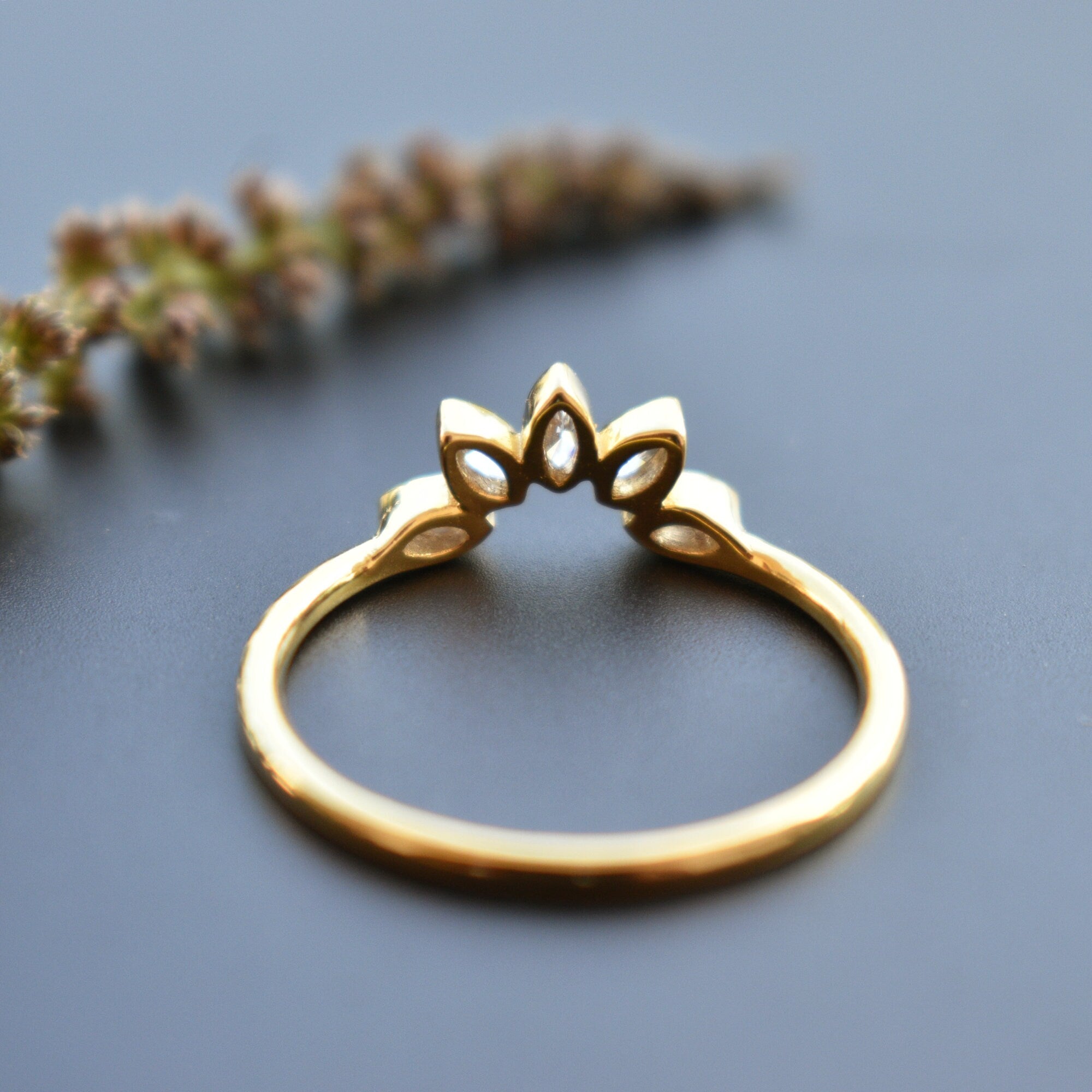 Bezel Set Marquise Diamond Curved Nesting Wedding Band