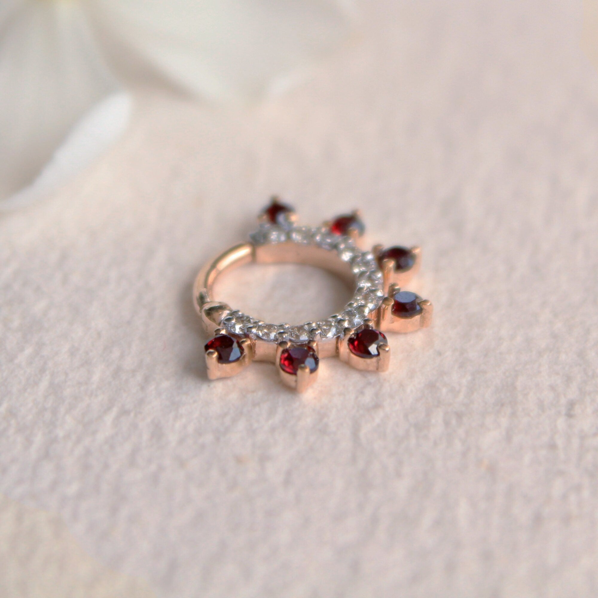 6mm-12mm Diamond & Garnet Daith Septum Hinged Clicker