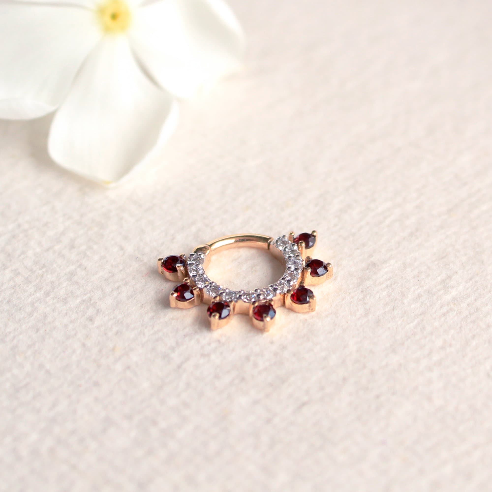 6mm-12mm Diamond & Garnet Daith Septum Hinged Clicker