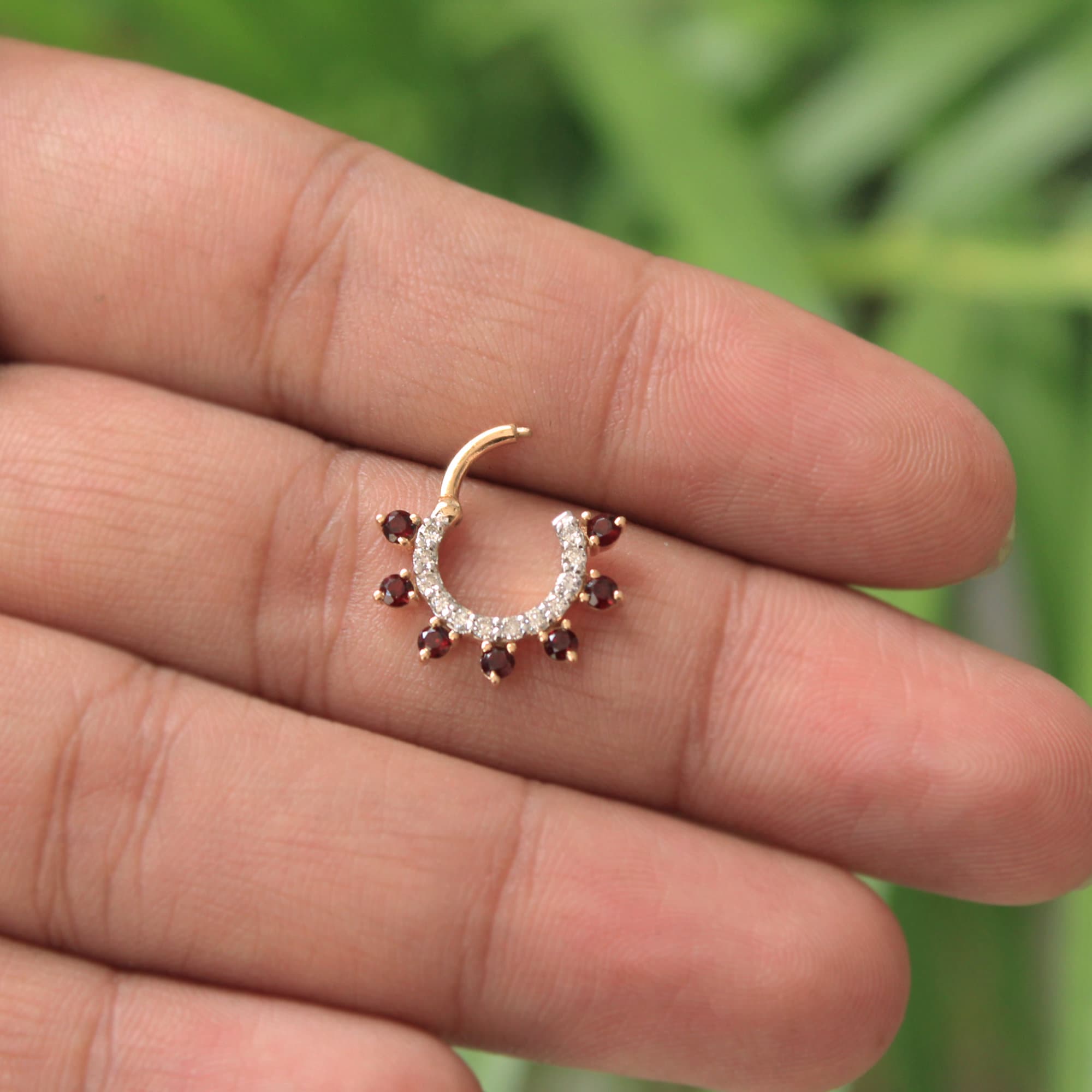 6mm-12mm Diamond & Garnet Daith Septum Hinged Clicker