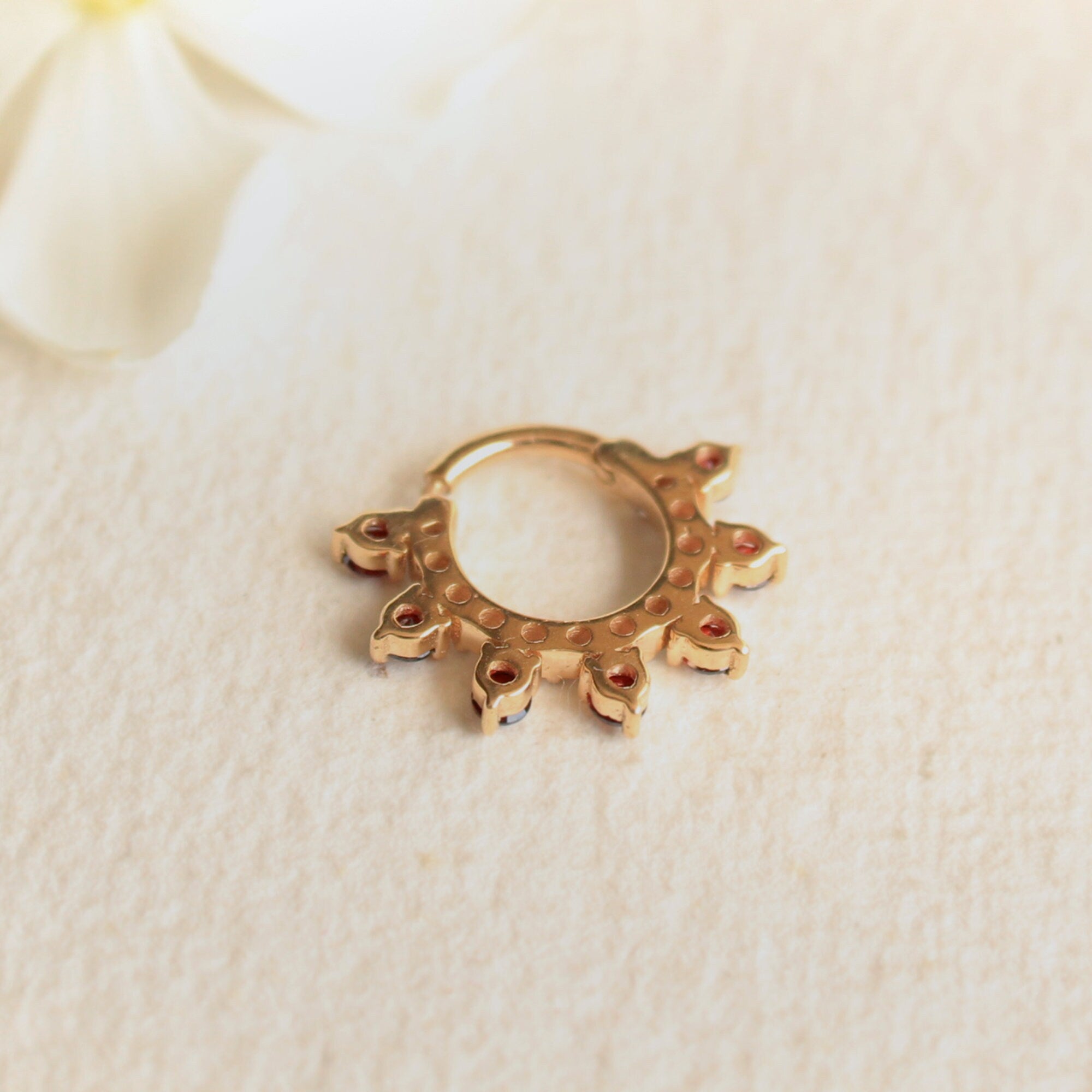 6mm-12mm Diamond & Garnet Daith Septum Hinged Clicker