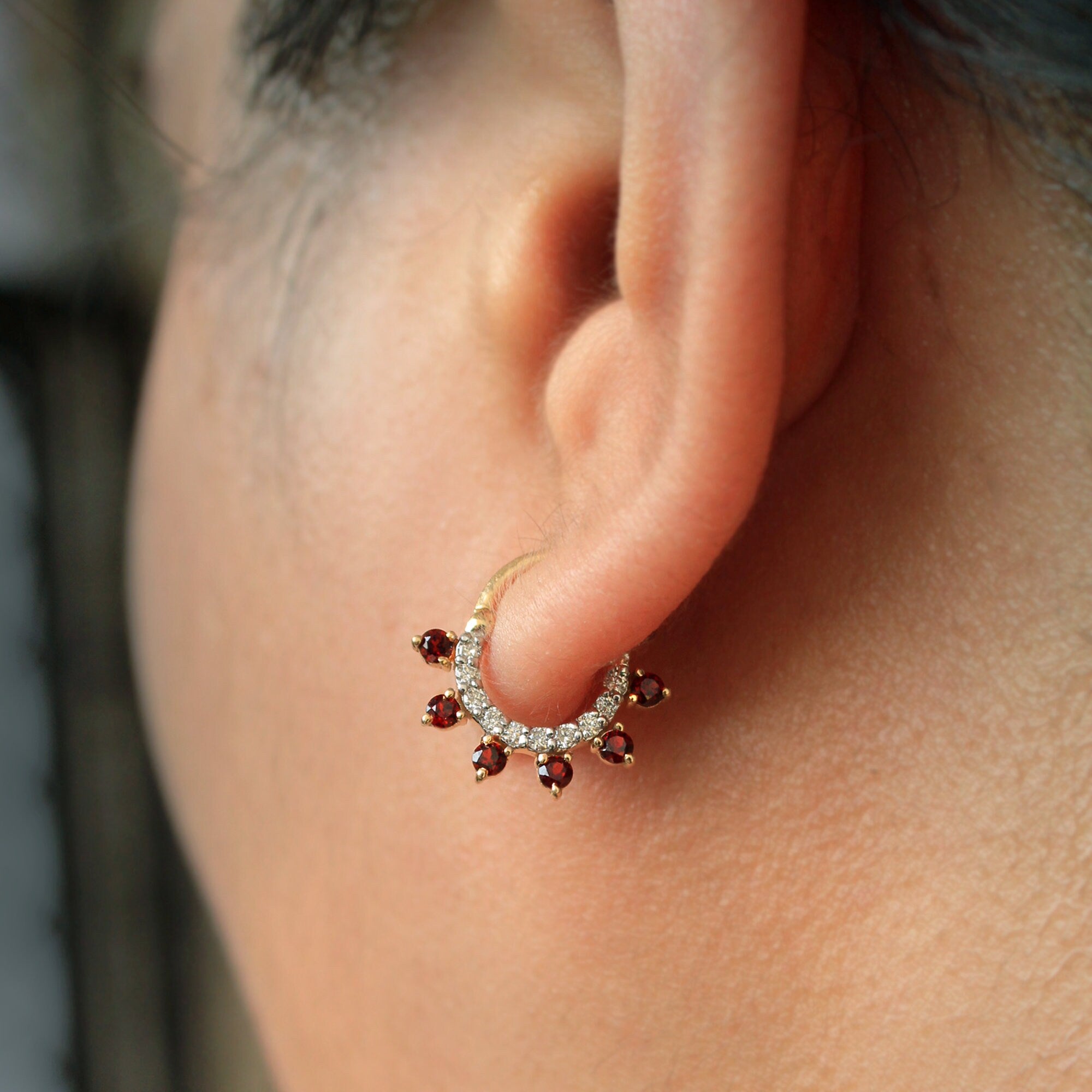 6mm-12mm Diamond & Garnet Daith Septum Hinged Clicker