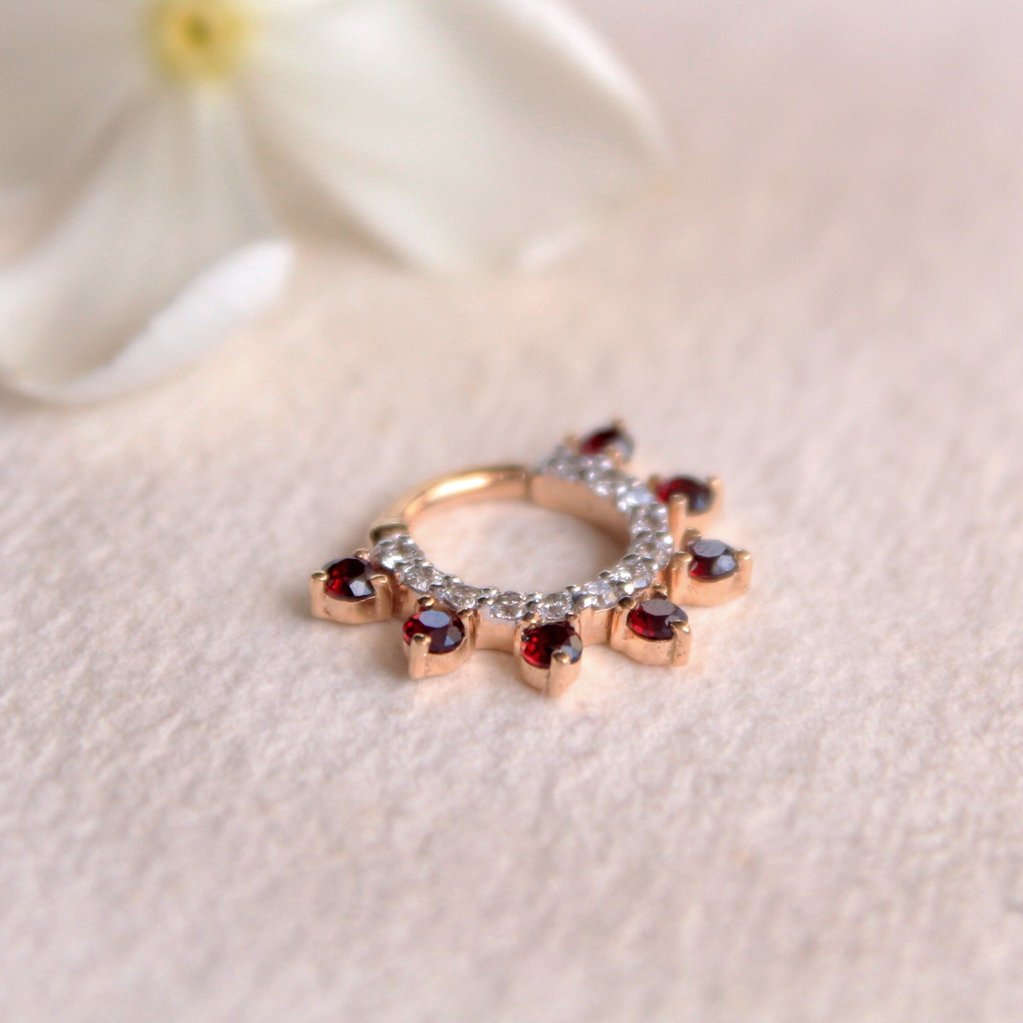 6mm-12mm Diamond & Garnet Daith Septum Hinged Clicker