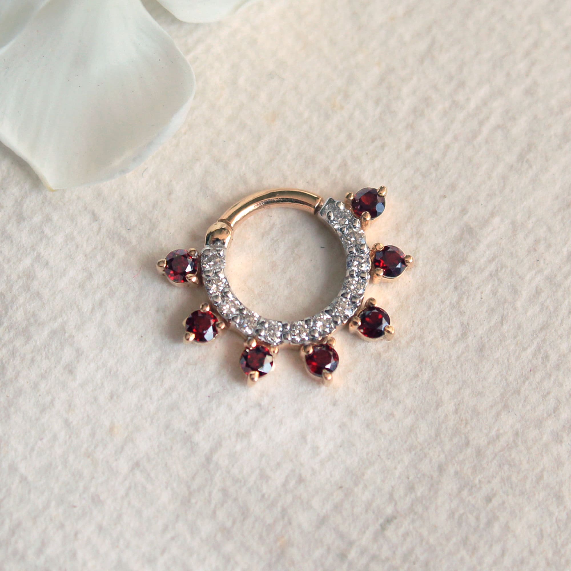 6mm-12mm Diamond & Garnet Daith Septum Hinged Clicker