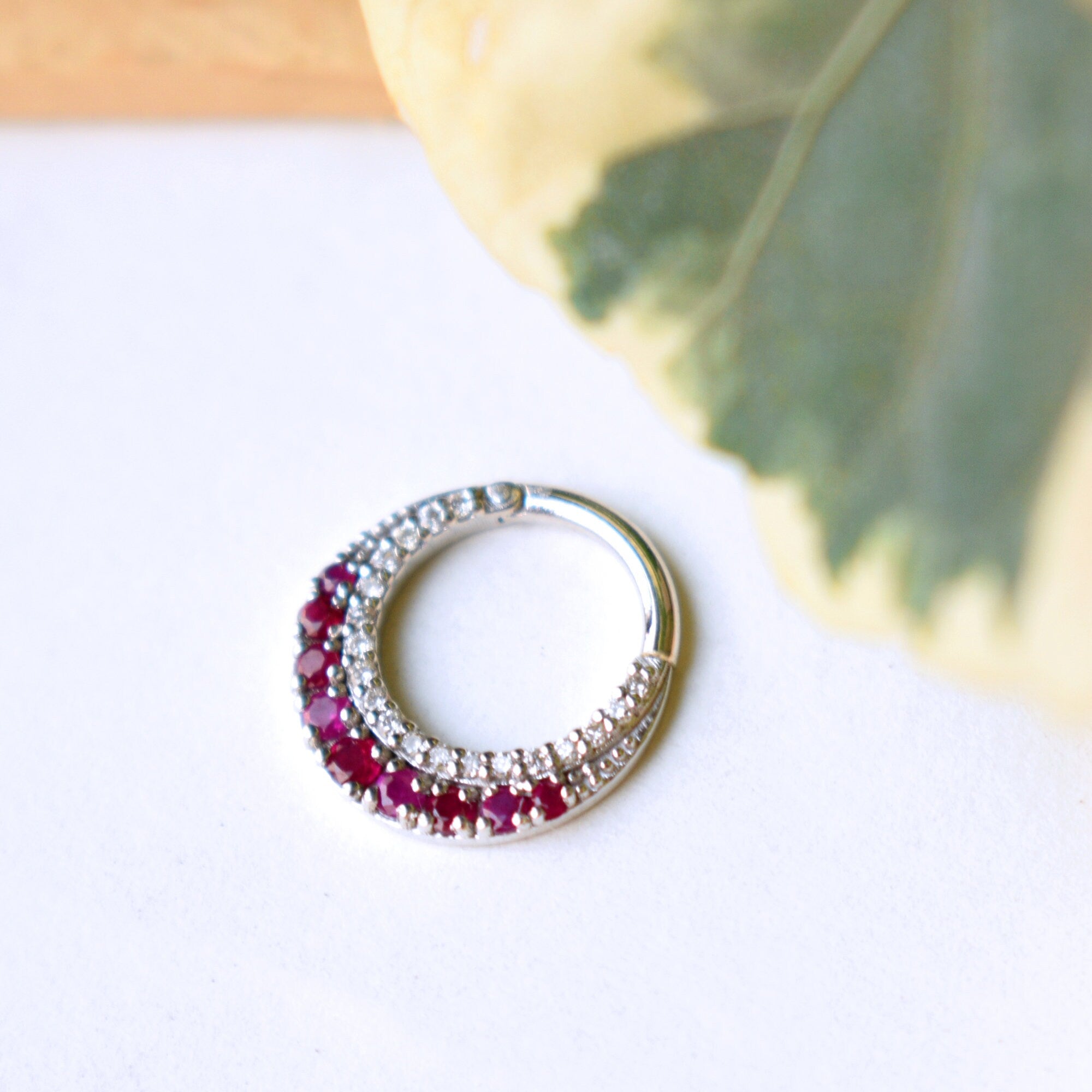 6-12mm Crescent Ruby & Diamond Clicker Hoop