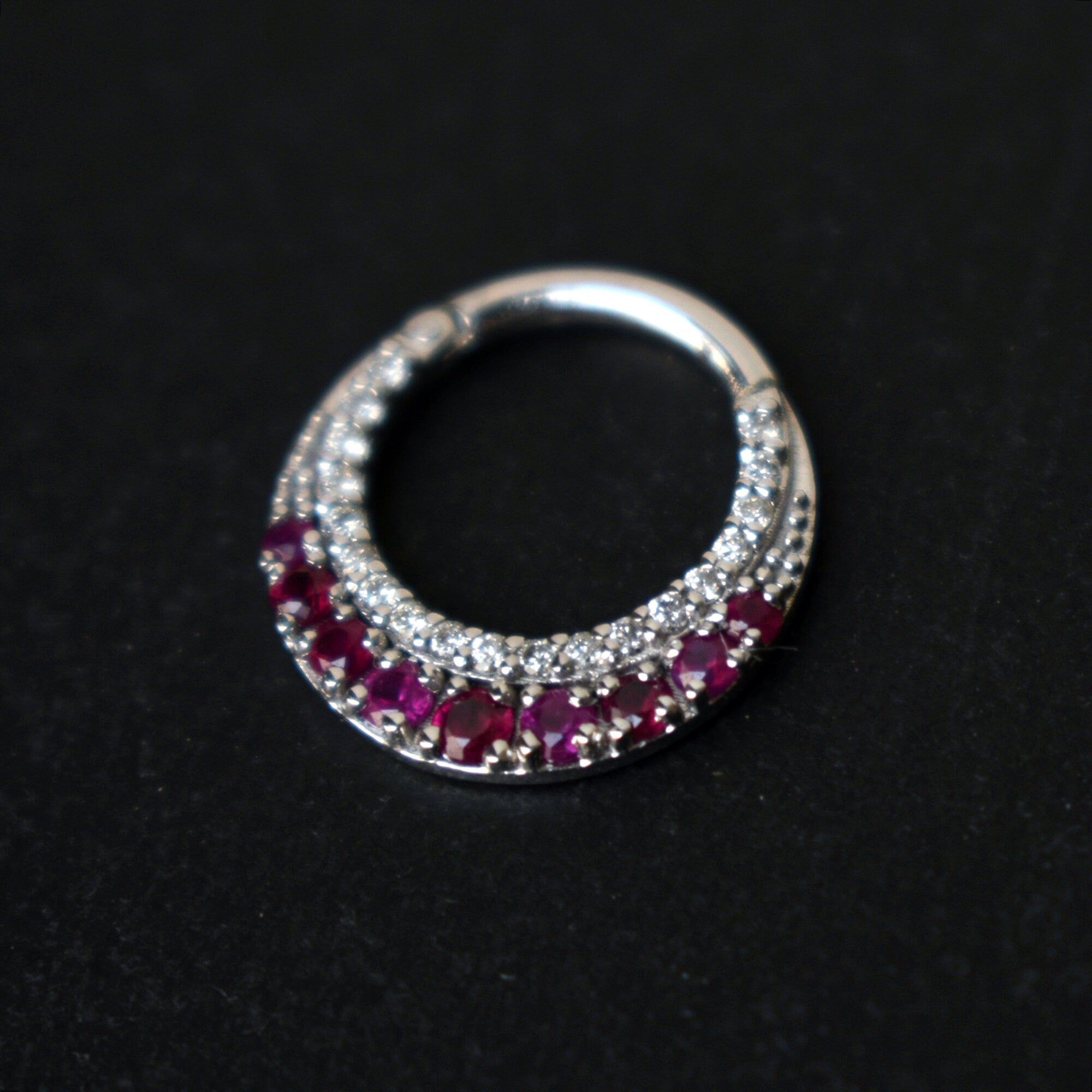6-12mm Crescent Ruby & Diamond Clicker Hoop