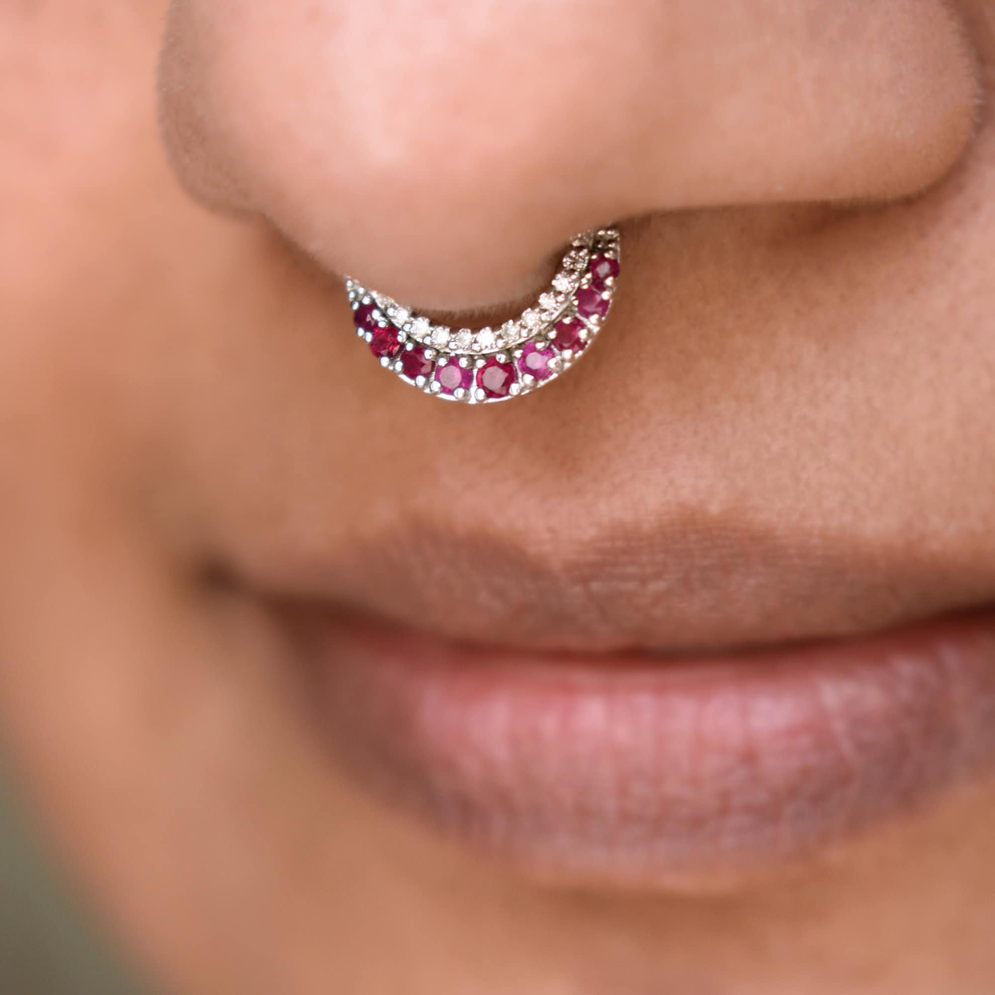 6-12mm Crescent Ruby & Diamond Clicker Hoop