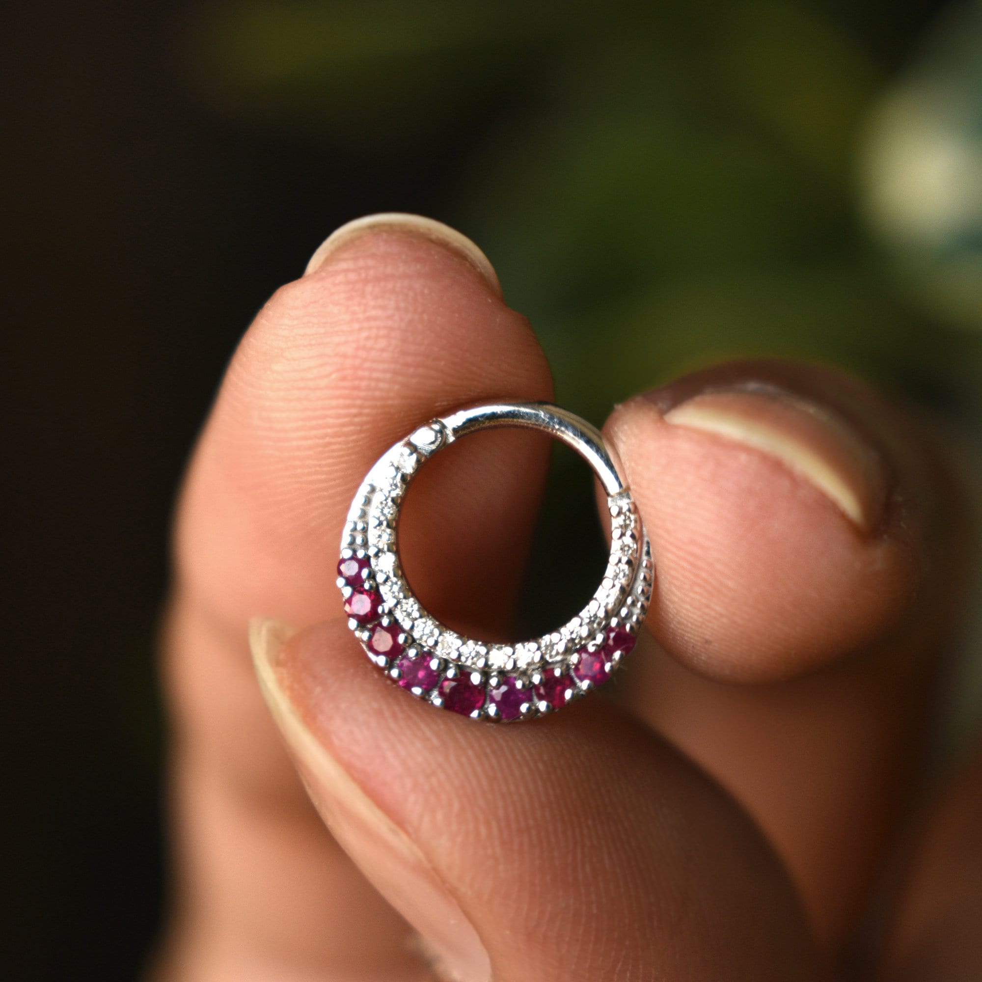 6-12mm Crescent Ruby & Diamond Clicker Hoop