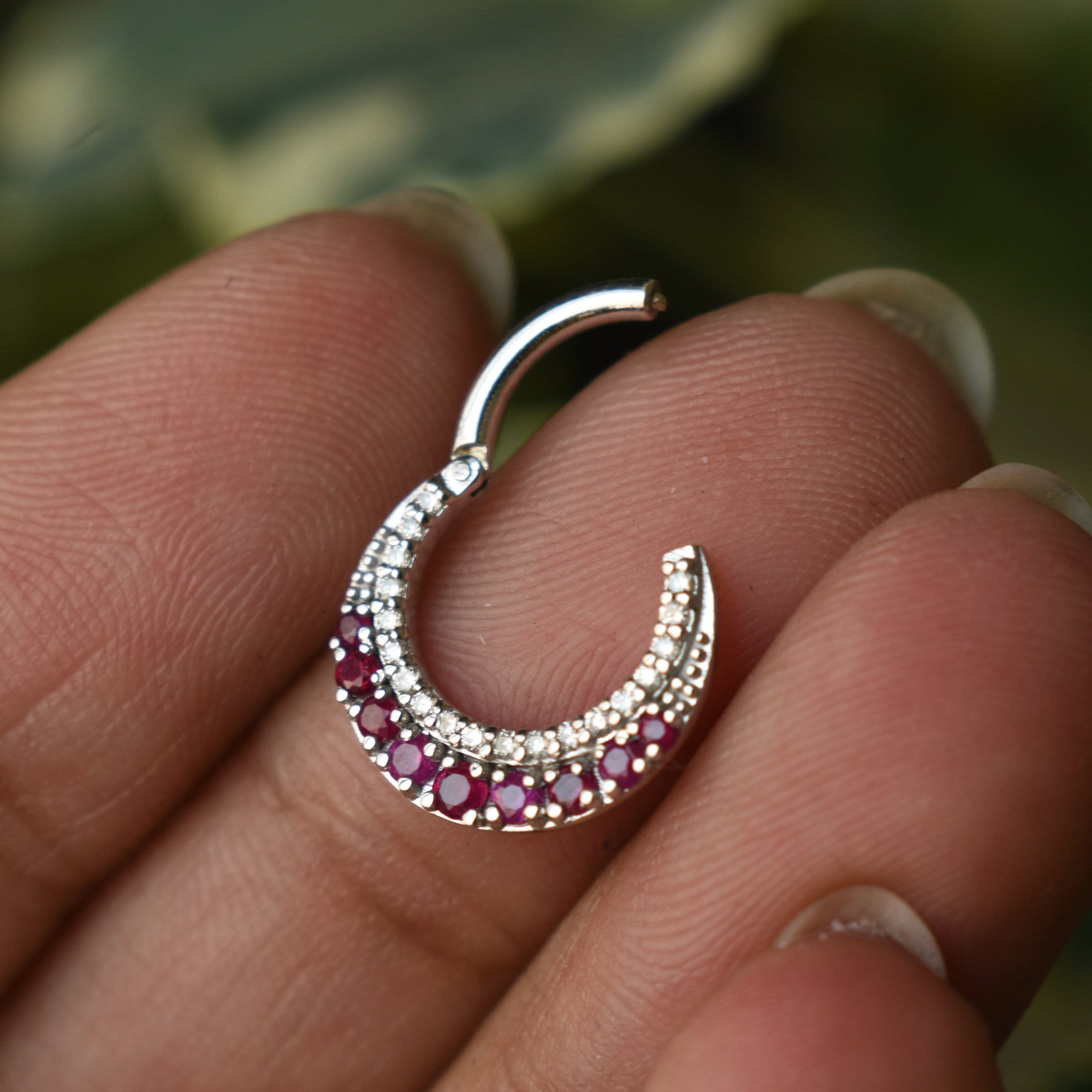 6-12mm Crescent Ruby & Diamond Clicker Hoop