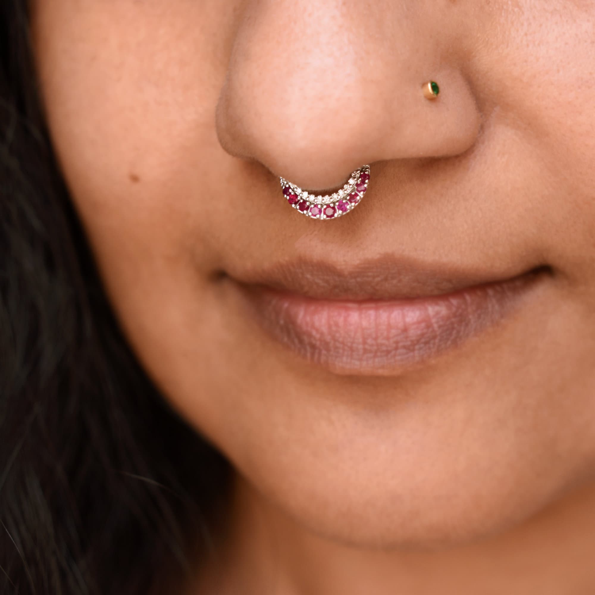 6-12mm Crescent Ruby & Diamond Clicker Hoop