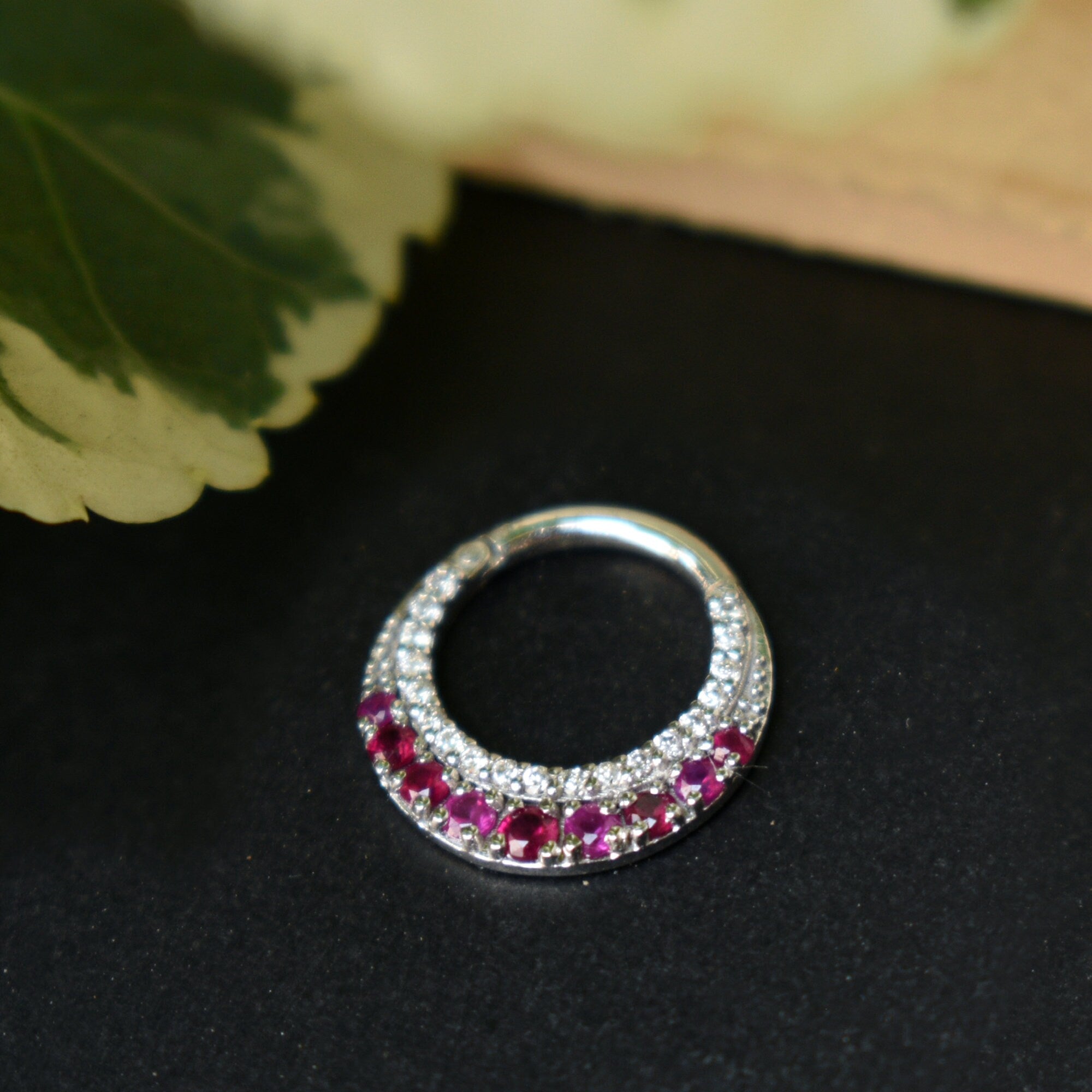 6-12mm Crescent Ruby & Diamond Clicker Hoop