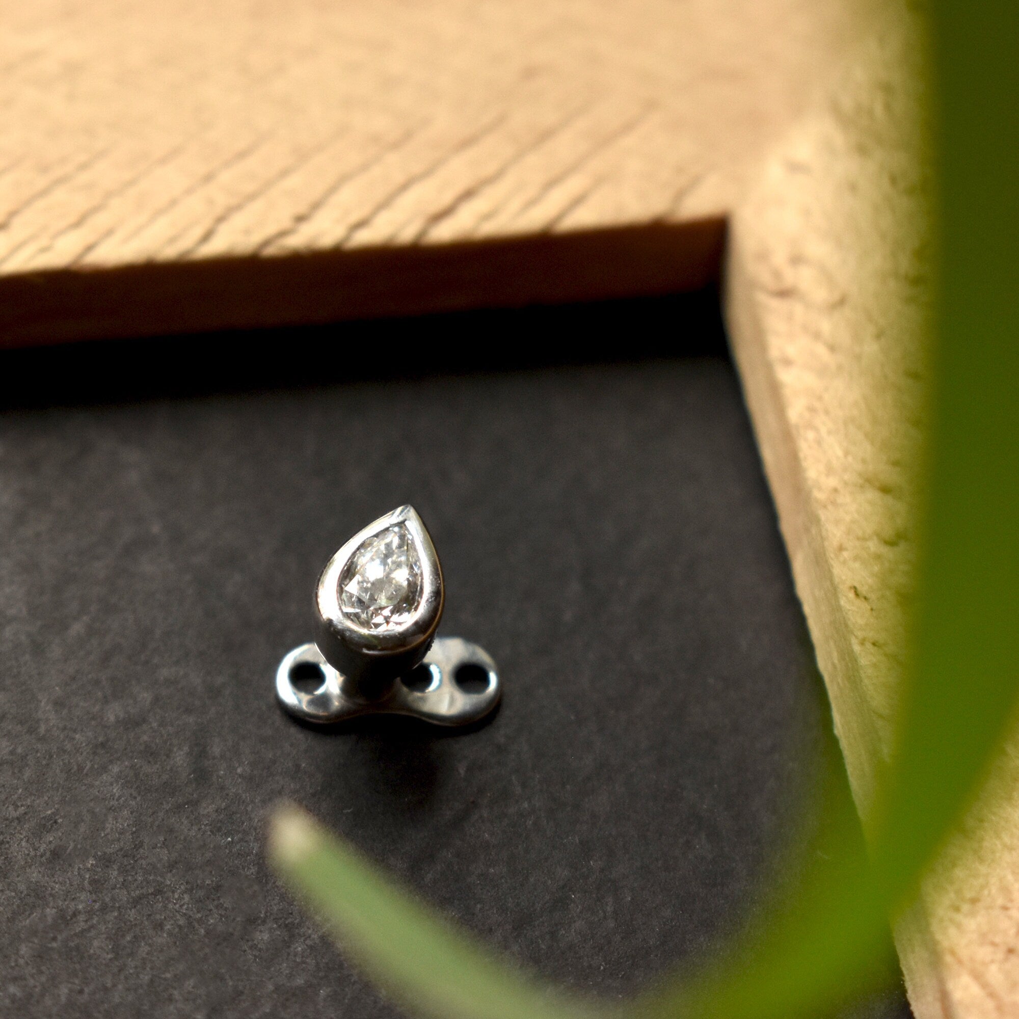 Pear Diamond Dermal Top in 14K 18K Solid Gold with Titanium Anchor