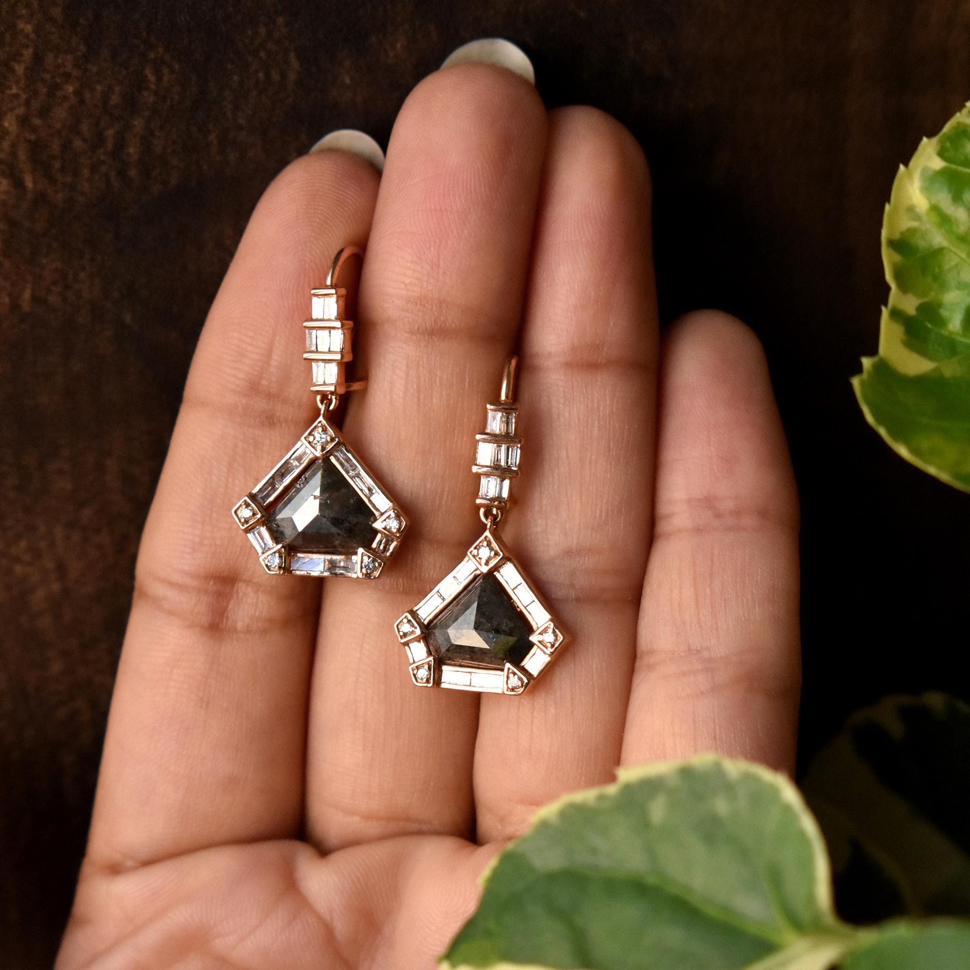 Natural Gray RoseCut Diamond Dangle Earrings