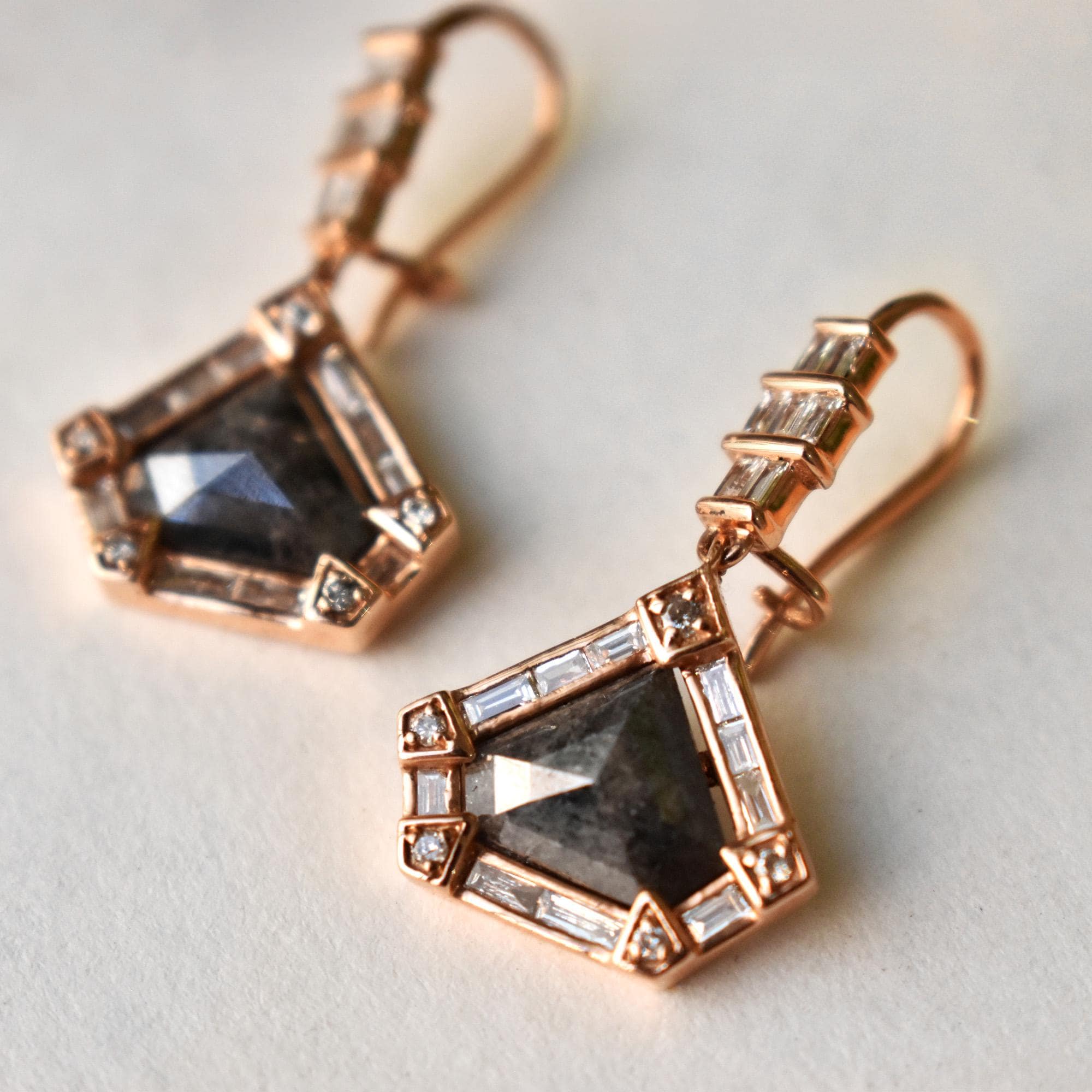 Natural Gray RoseCut Diamond Dangle Earrings