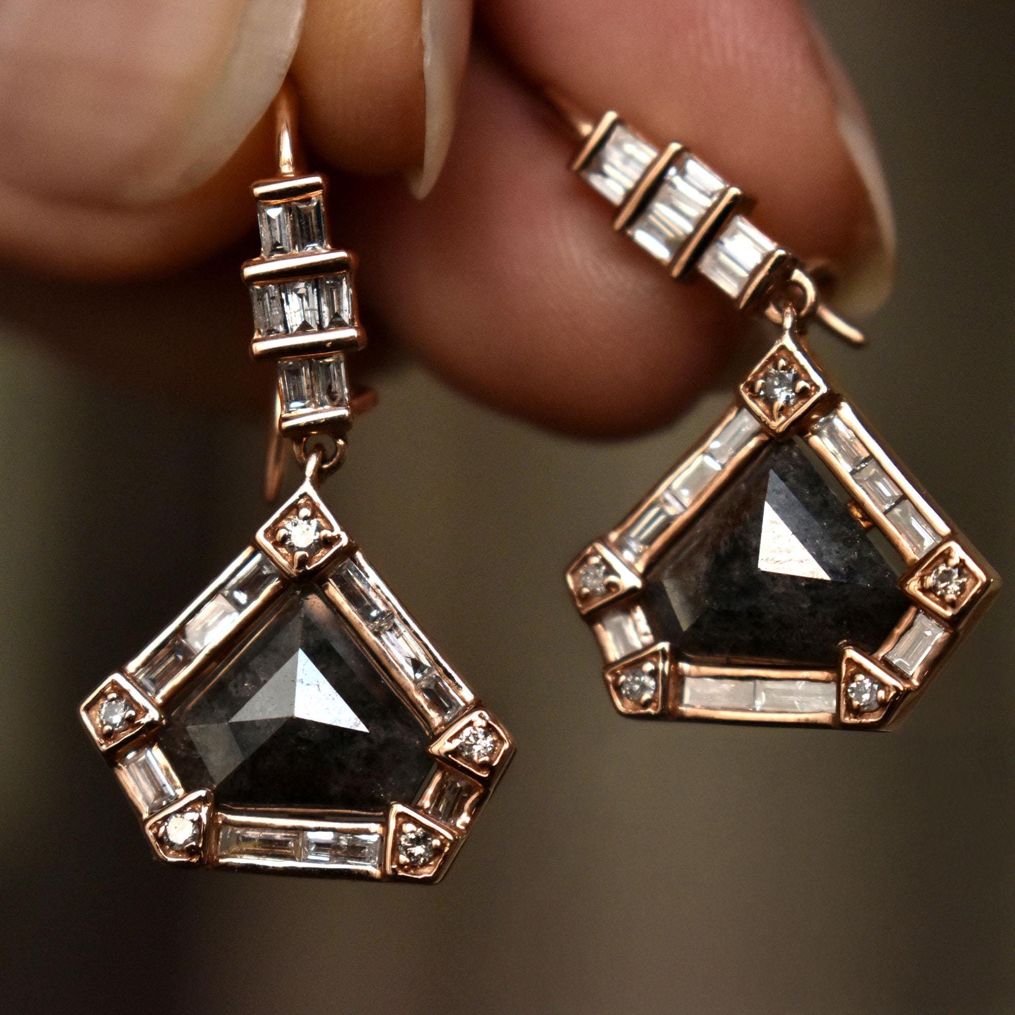 Natural Gray RoseCut Diamond Dangle Earrings