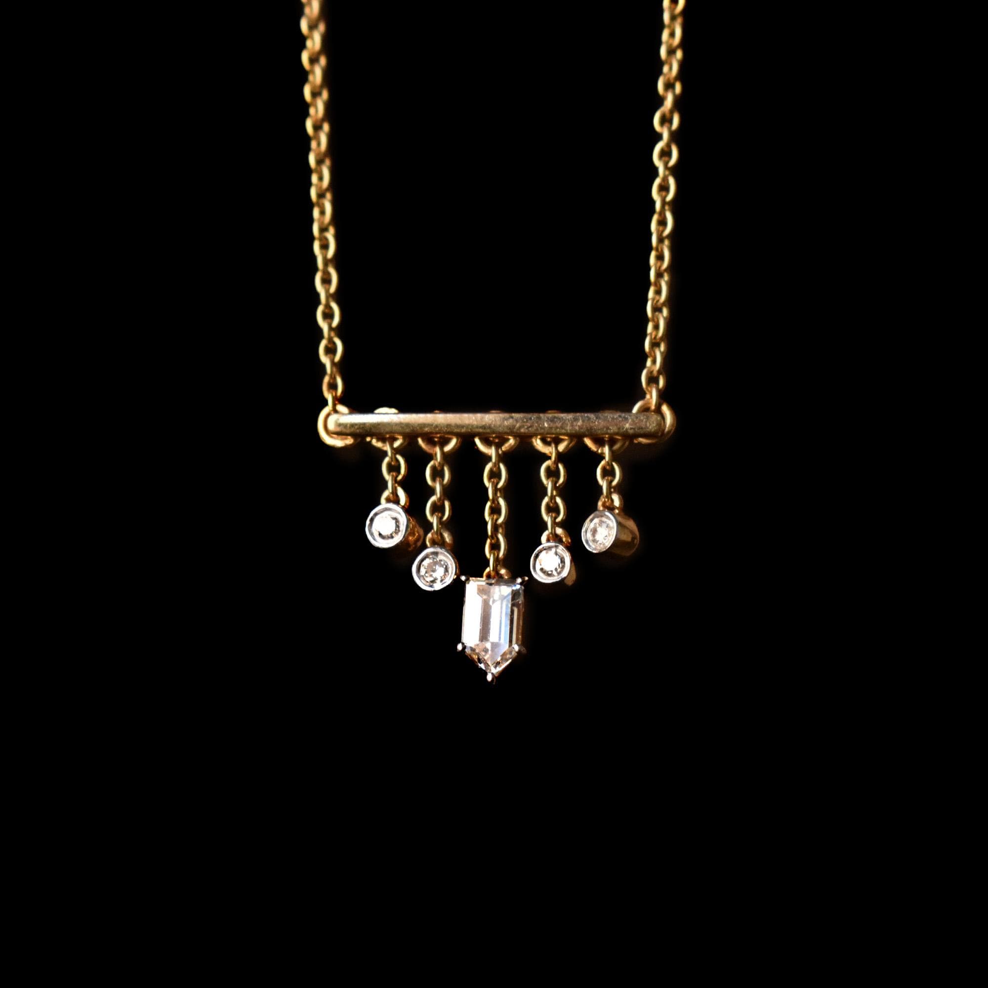 Bar Pendant Necklace with Dangling Diamonds