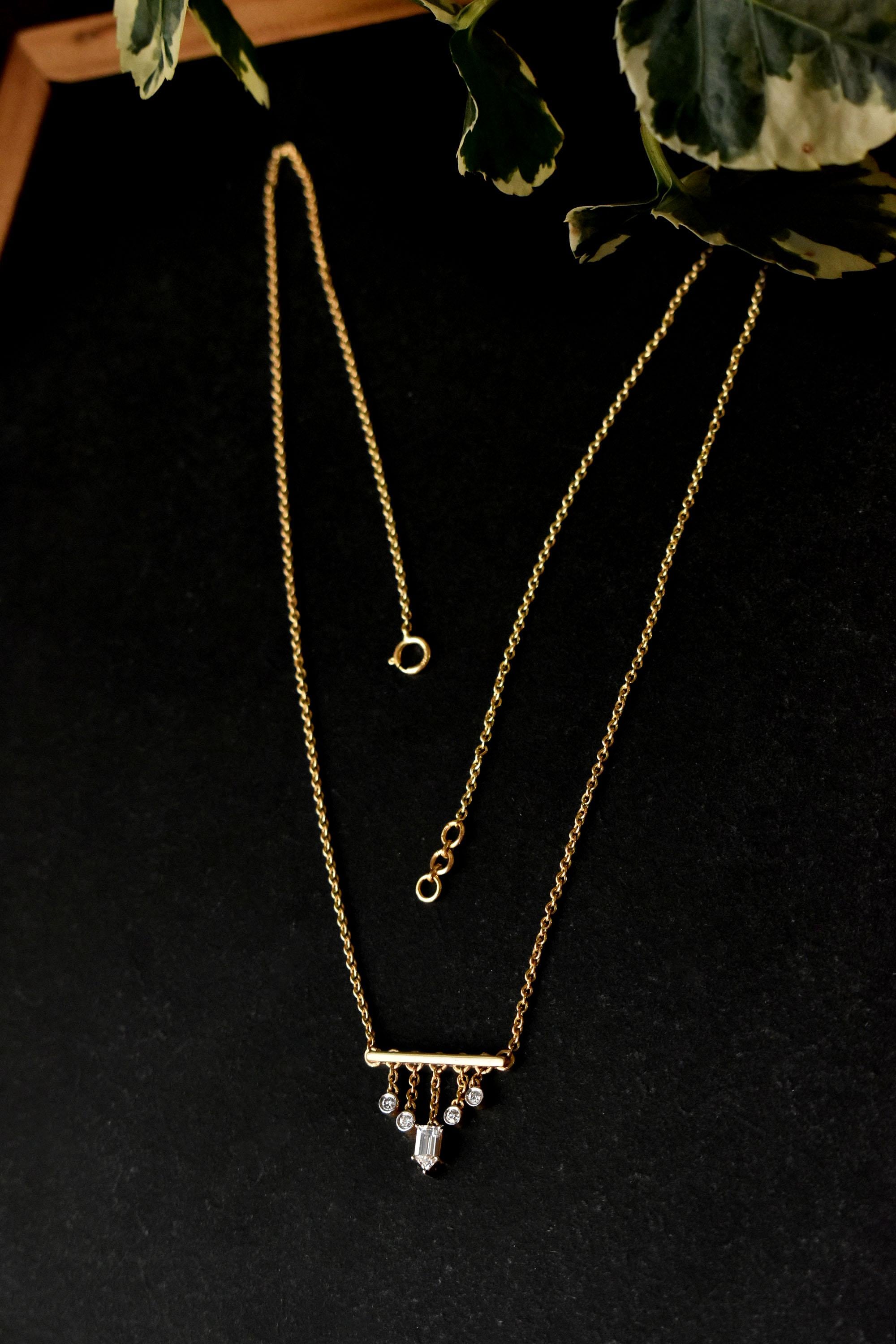 Bar Pendant Necklace with Dangling Diamonds
