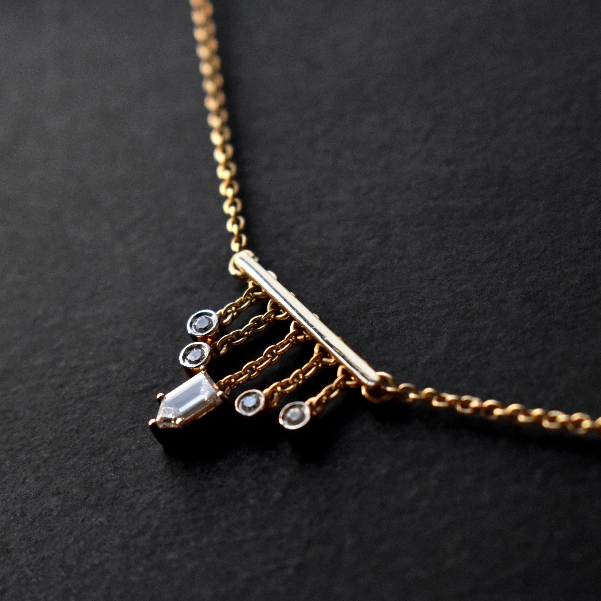 Bar Pendant Necklace with Dangling Diamonds