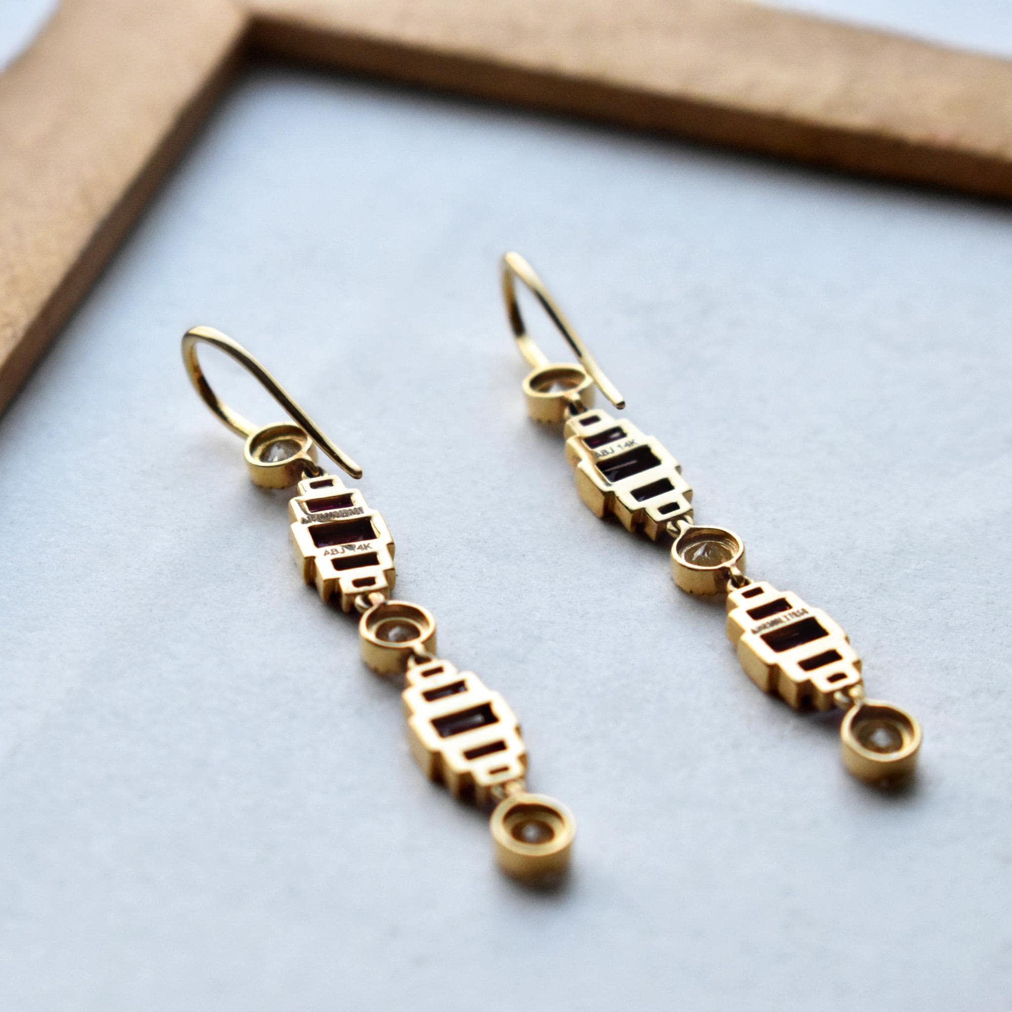 Natural Diamond & Ruby Long Dangle Earrings