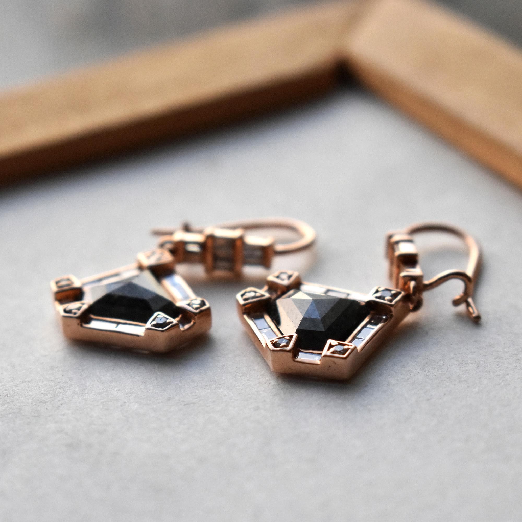 Natural Gray RoseCut Diamond Dangle Earrings