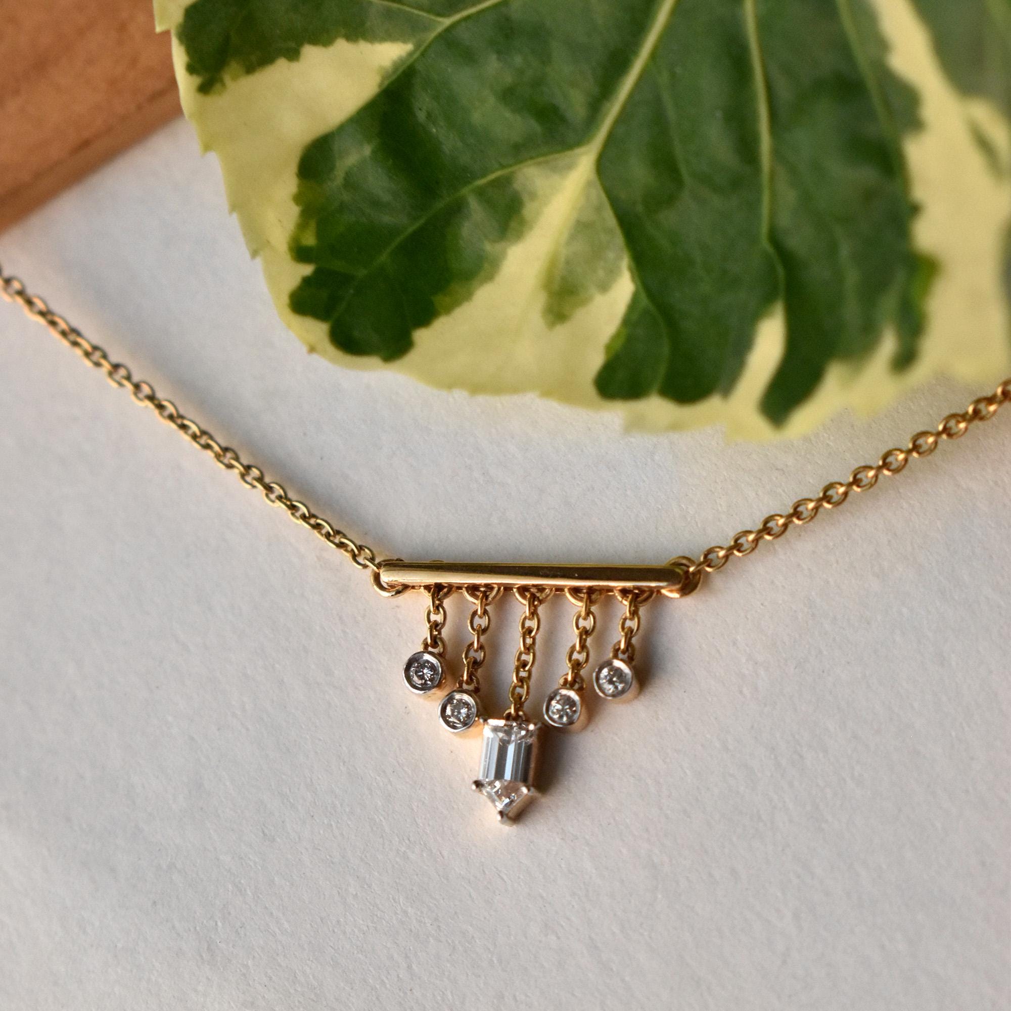 Bar Pendant Necklace with Dangling Diamonds