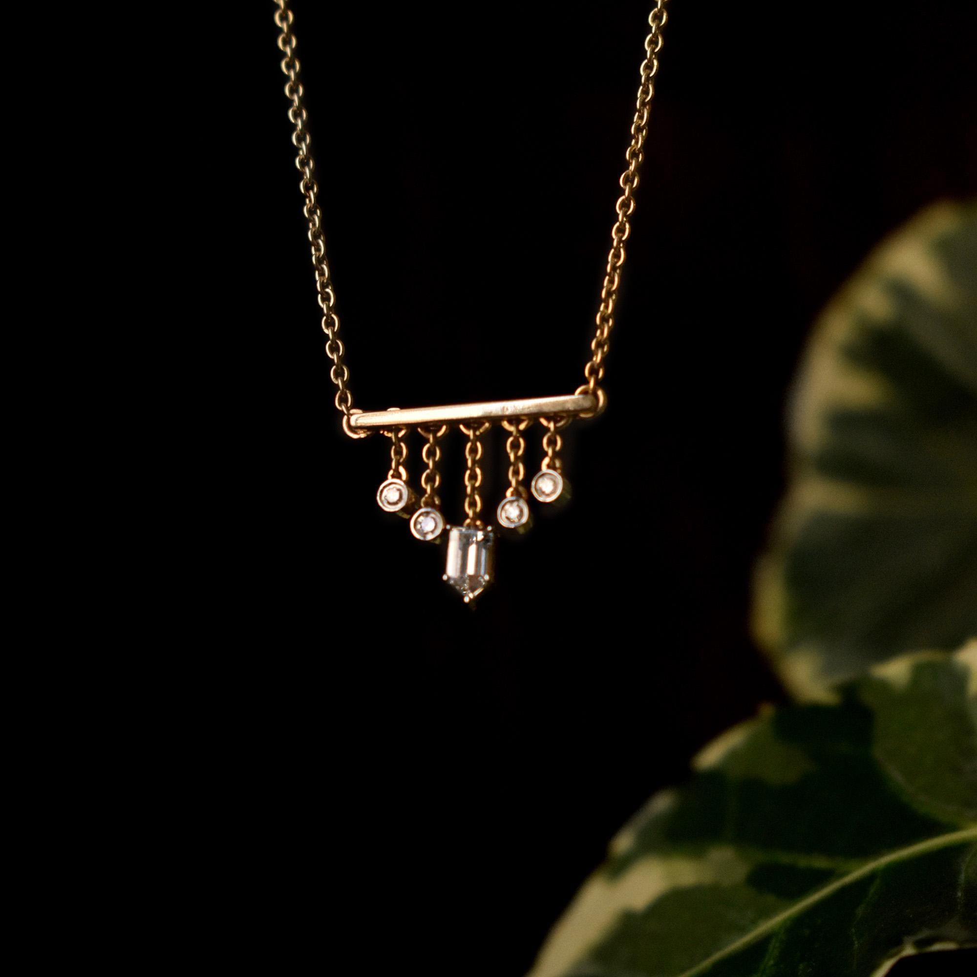 Bar Pendant Necklace with Dangling Diamonds