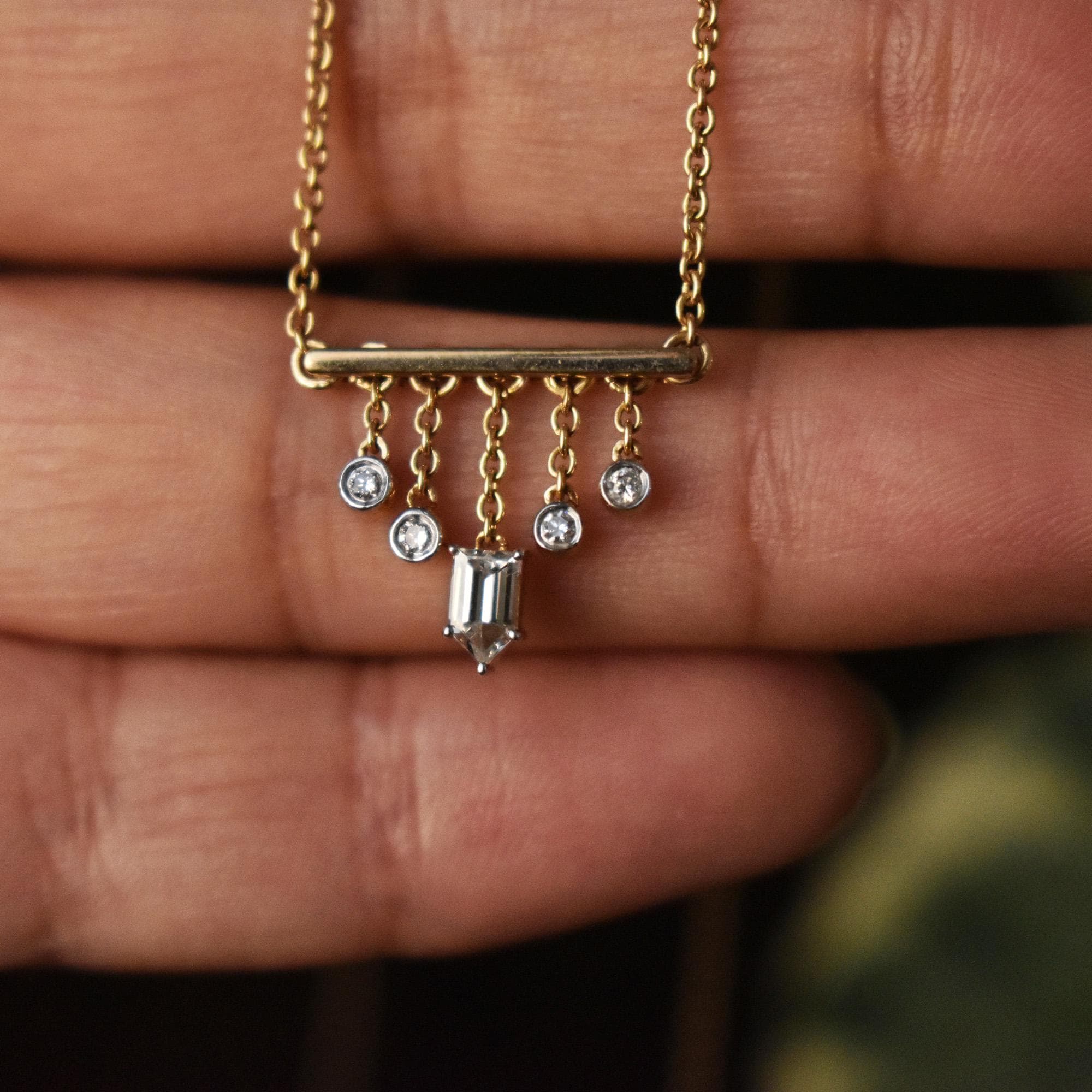 Bar Pendant Necklace with Dangling Diamonds