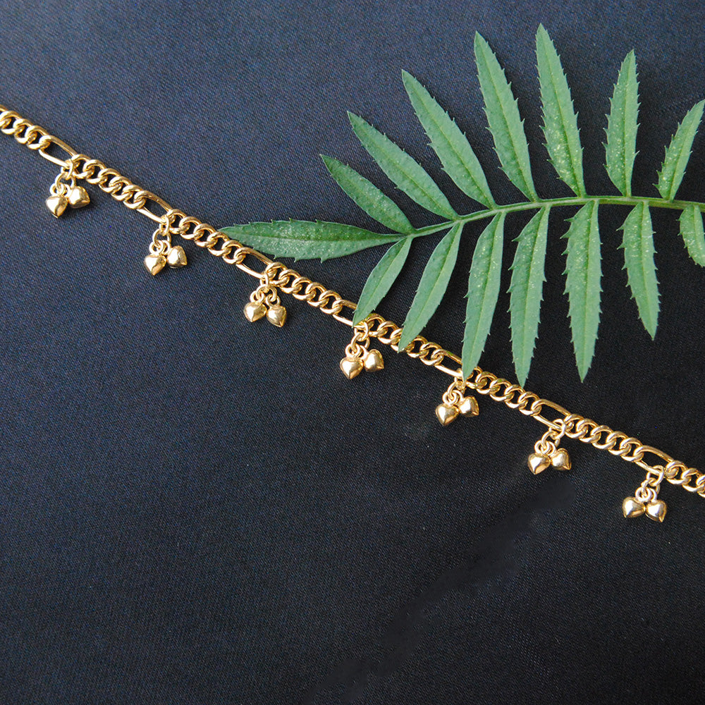 18K Gold Anklet/Bracelet with Heart Shaped Bells, Ankle Bracelet