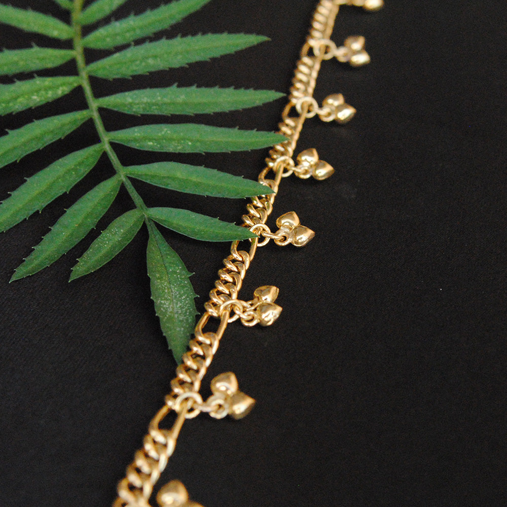 18K Gold Anklet/Bracelet with Heart Shaped Bells, Ankle Bracelet