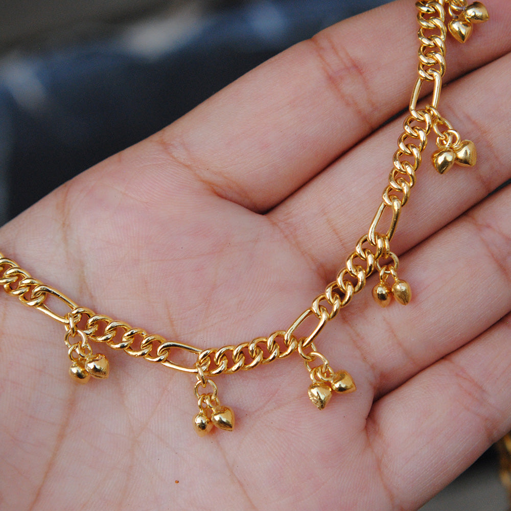 18K Gold Anklet/Bracelet with Heart Shaped Bells, Ankle Bracelet