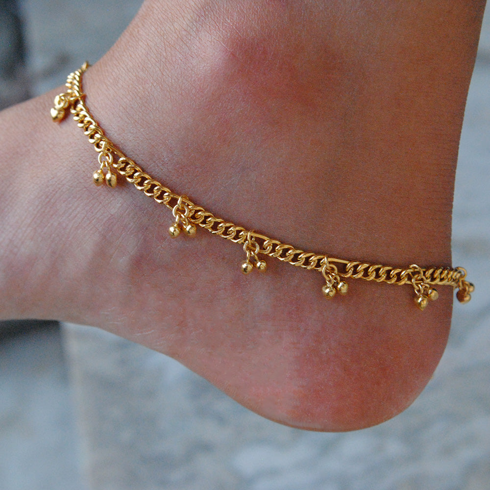 18K Gold Anklet/Bracelet with Heart Shaped Bells, Ankle Bracelet