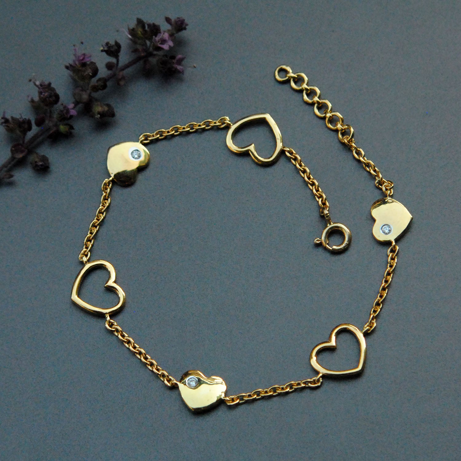 Charm Bracelet with Heart Dharms and Diamond