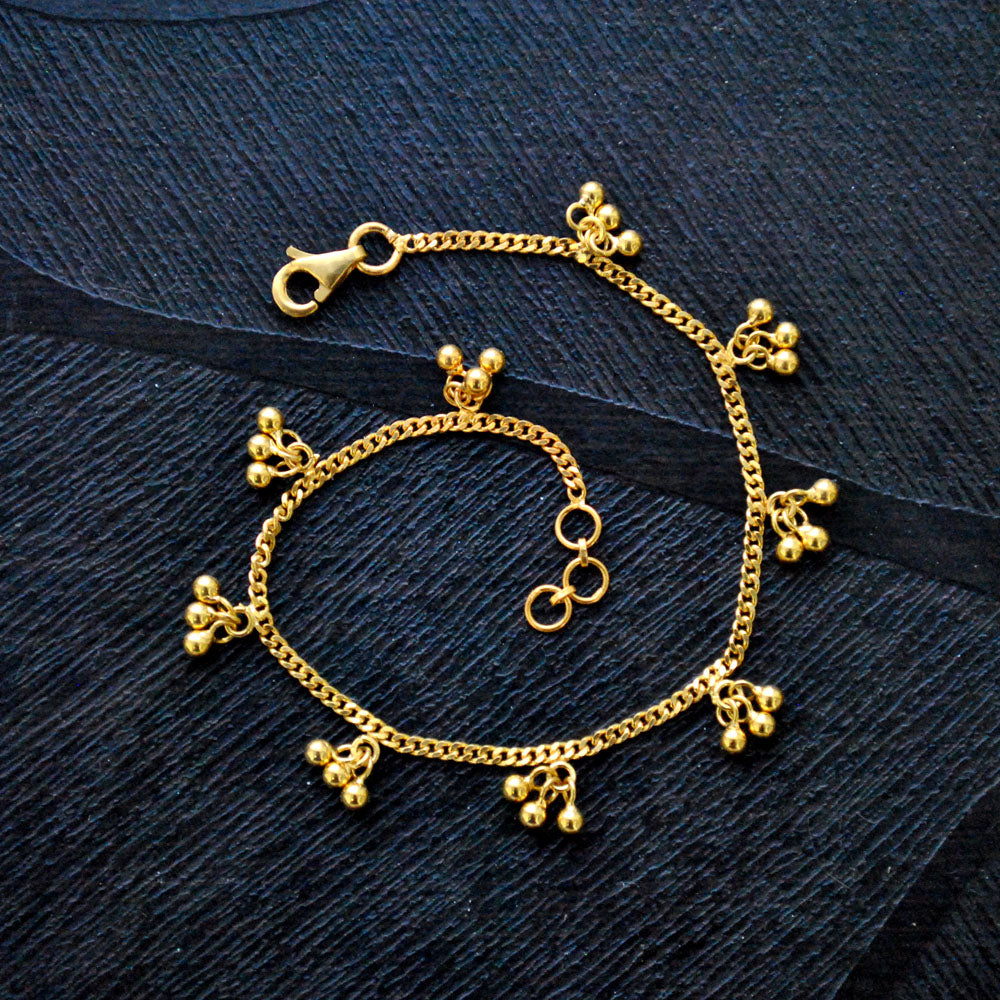 18K Gold Dianty Chain Anklet/Bracelet with Ghungroo Bells