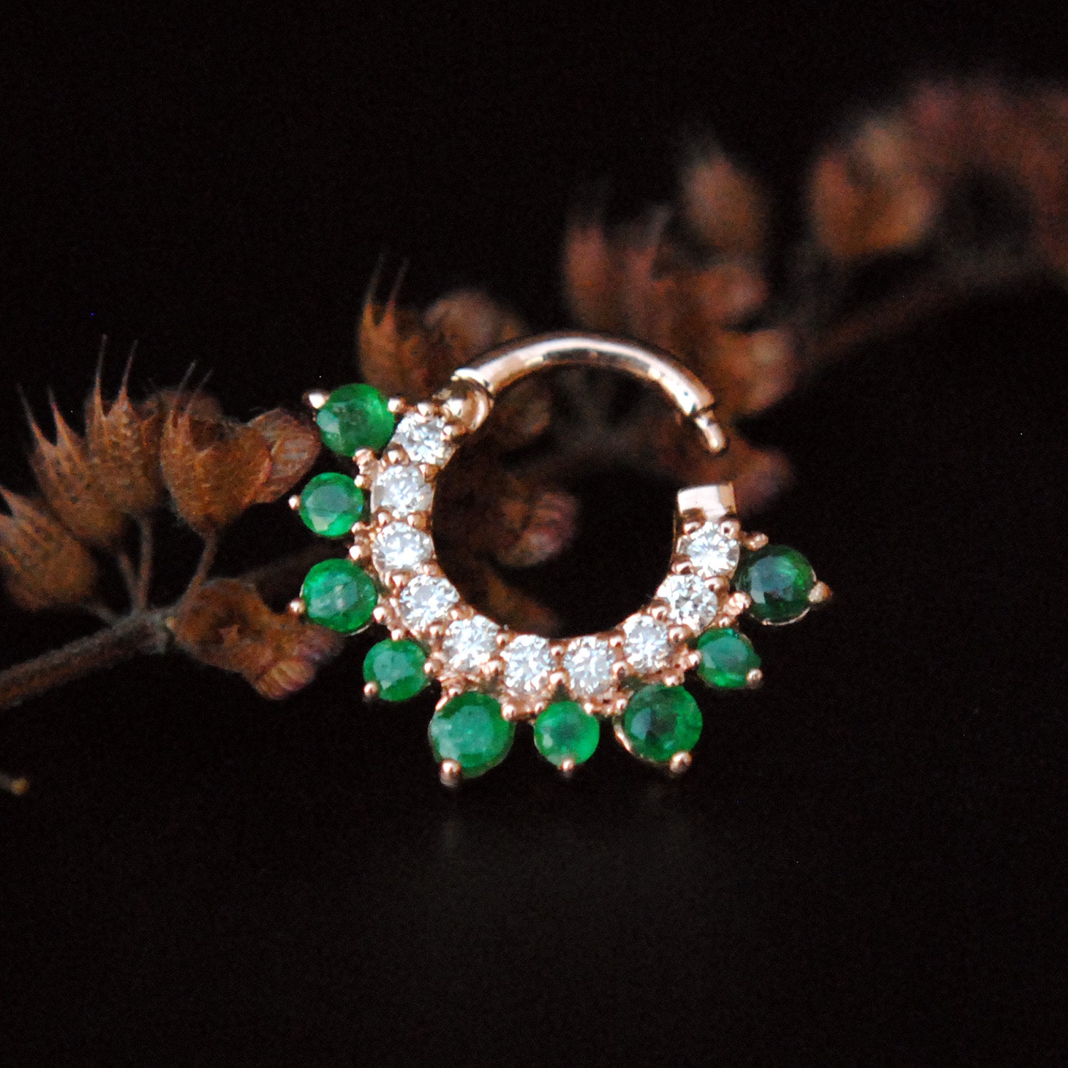 6-13mm Green Emerald & Diamond Clicker Ring