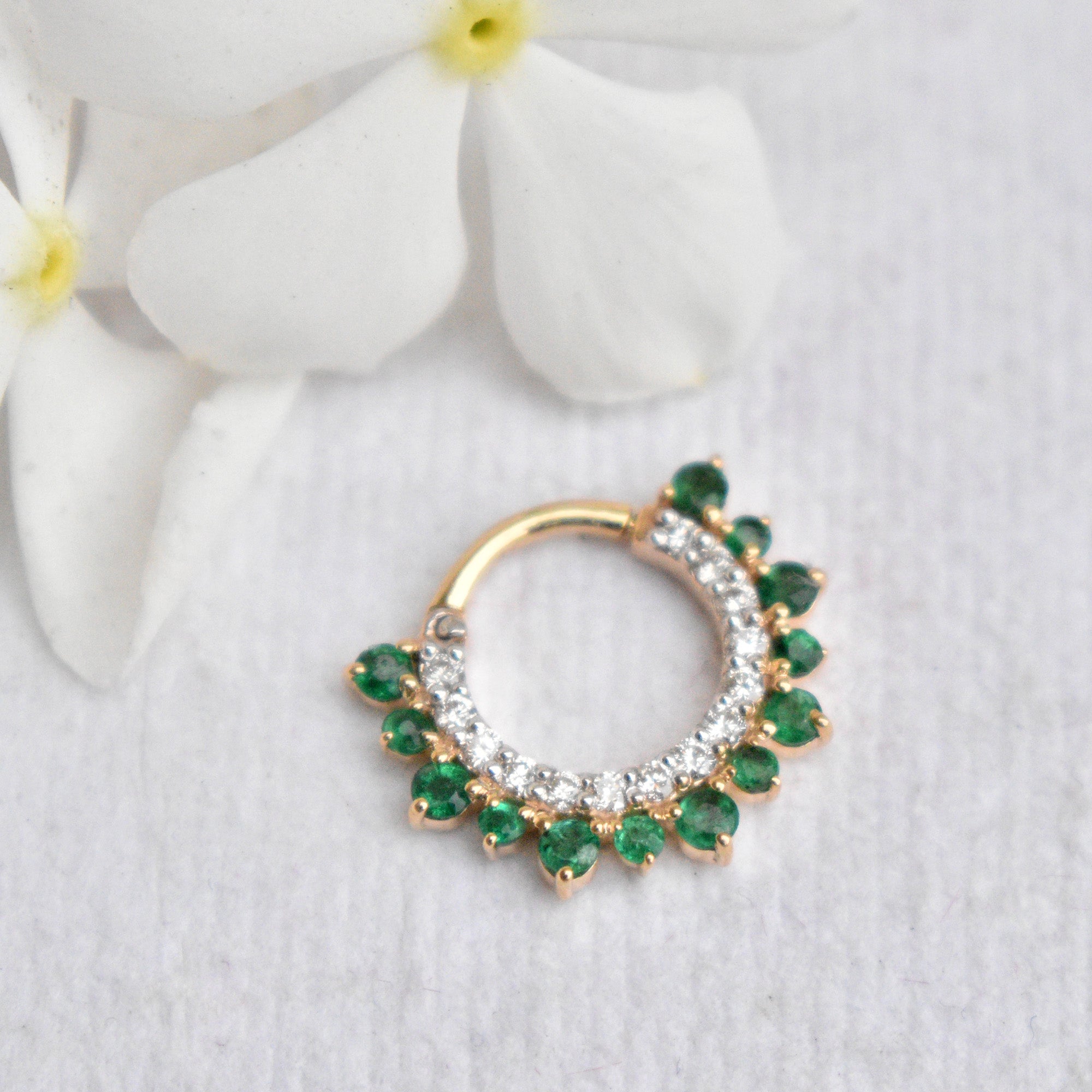 6-13mm Green Emerald & Diamond Clicker Ring