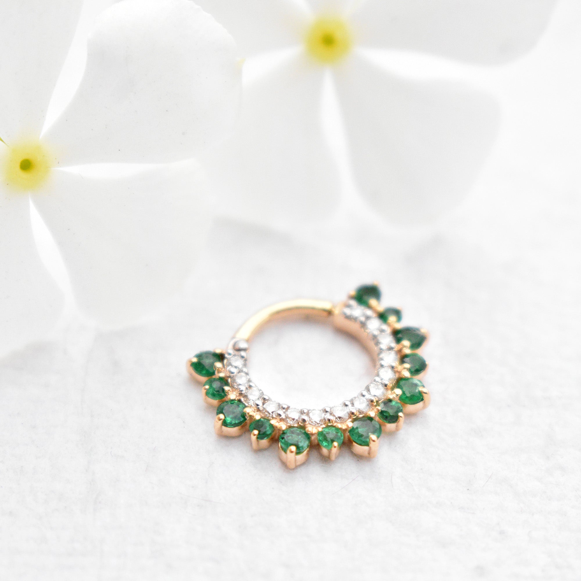 6-13mm Green Emerald & Diamond Clicker Ring