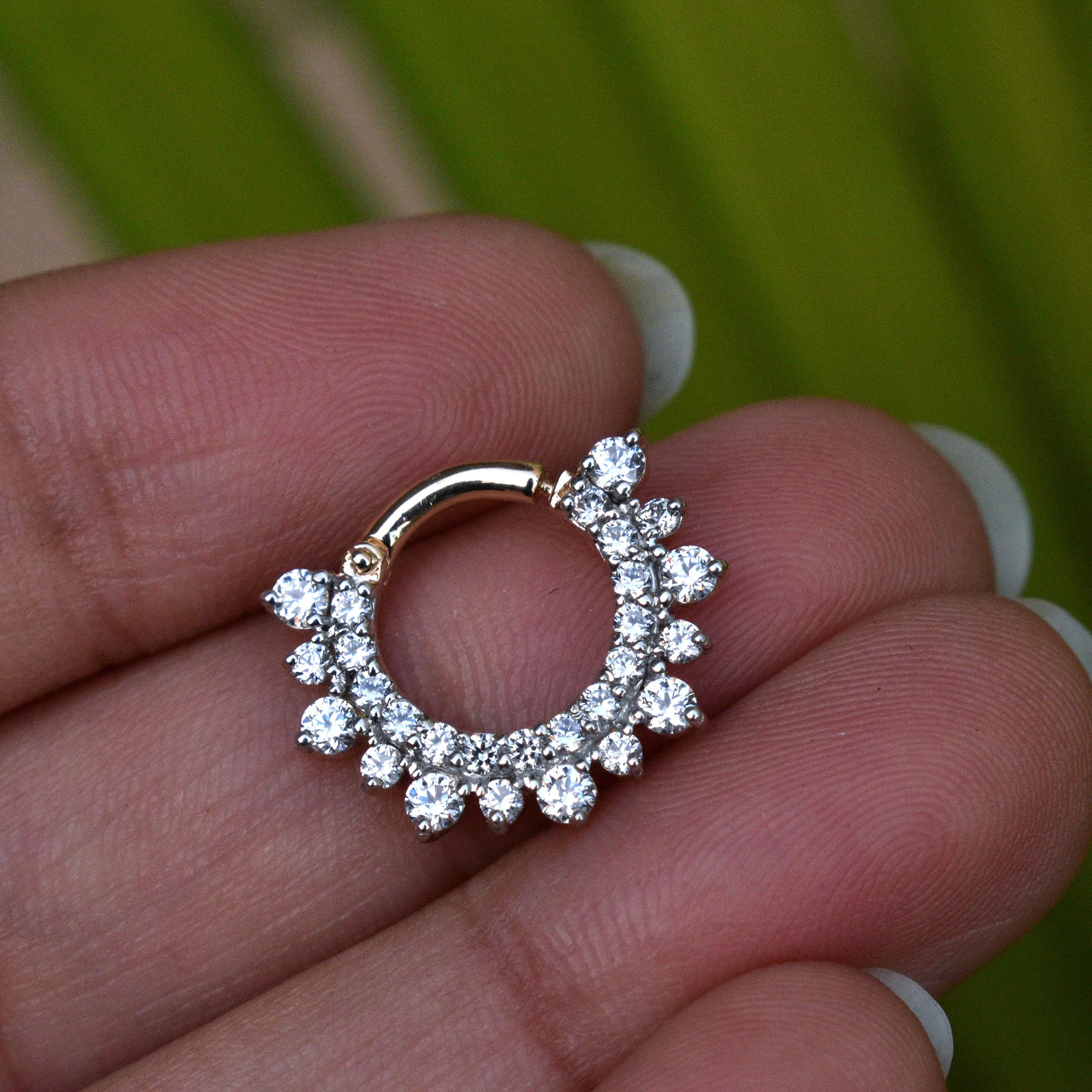 6-13mm Double Halo Diamond Clicker, Hinged Daith Septum Ring
