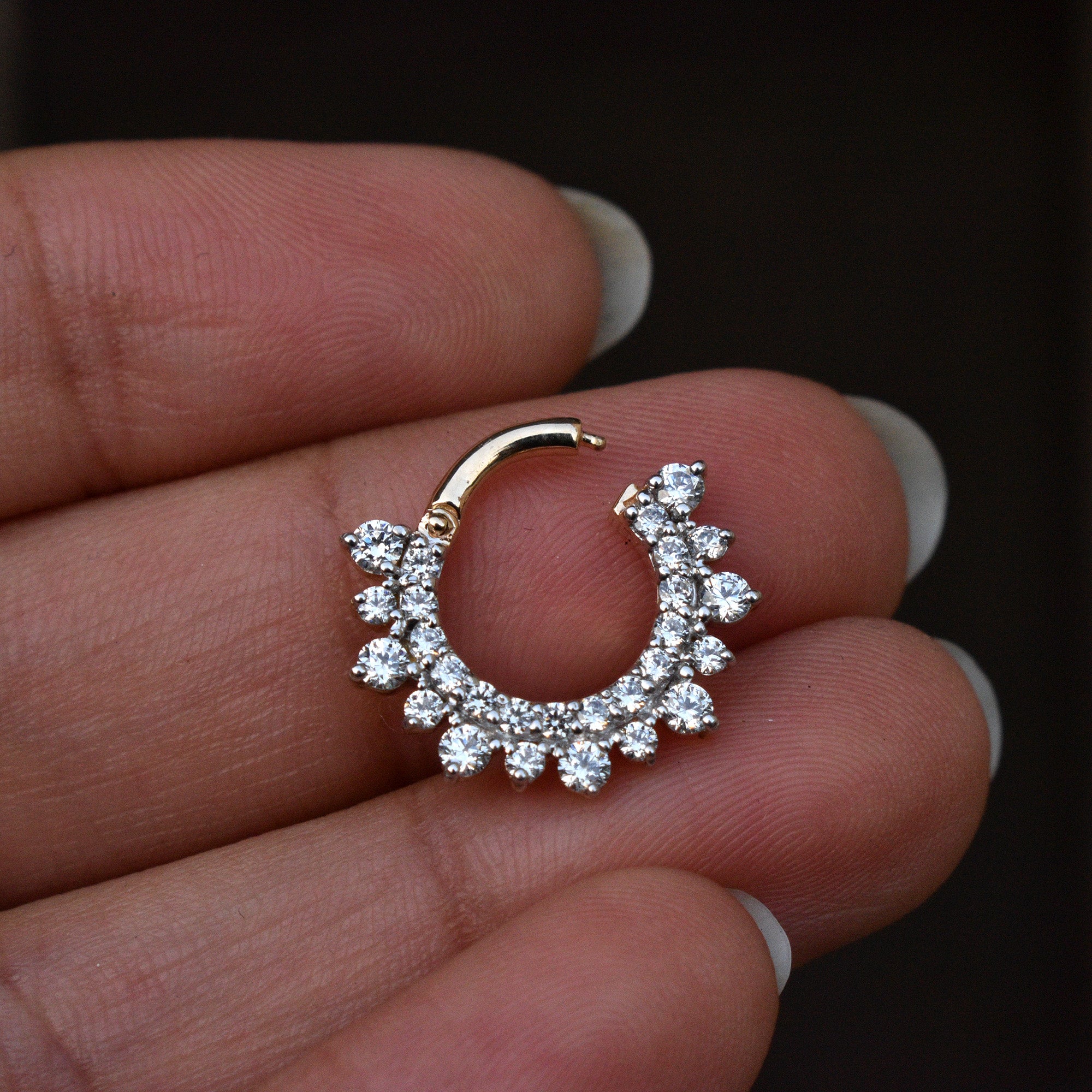6-13mm Double Halo Diamond Clicker, Hinged Daith Septum Ring