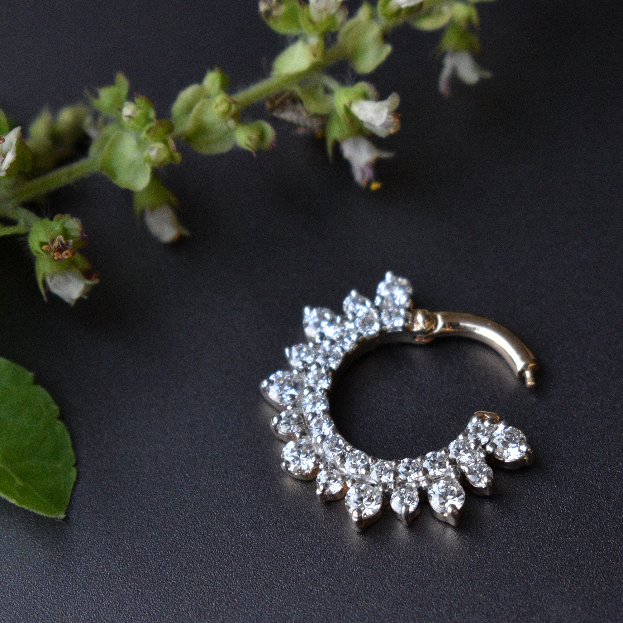 6-13mm Double Halo Diamond Clicker, Hinged Daith Septum Ring