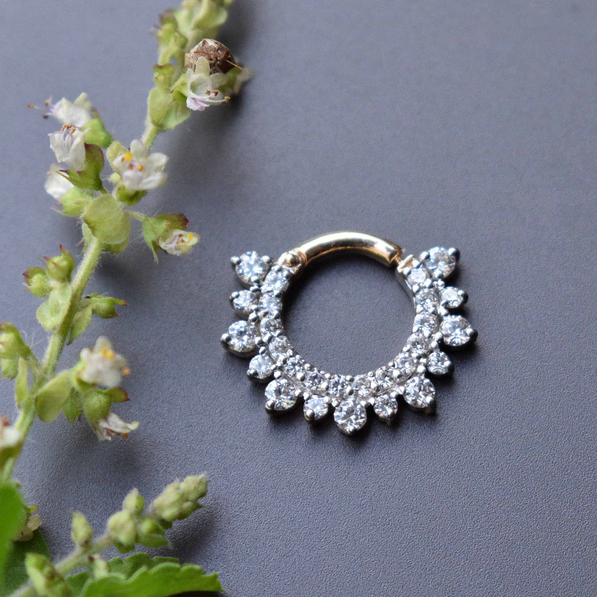 6-13mm Double Halo Diamond Clicker, Hinged Daith Septum Ring