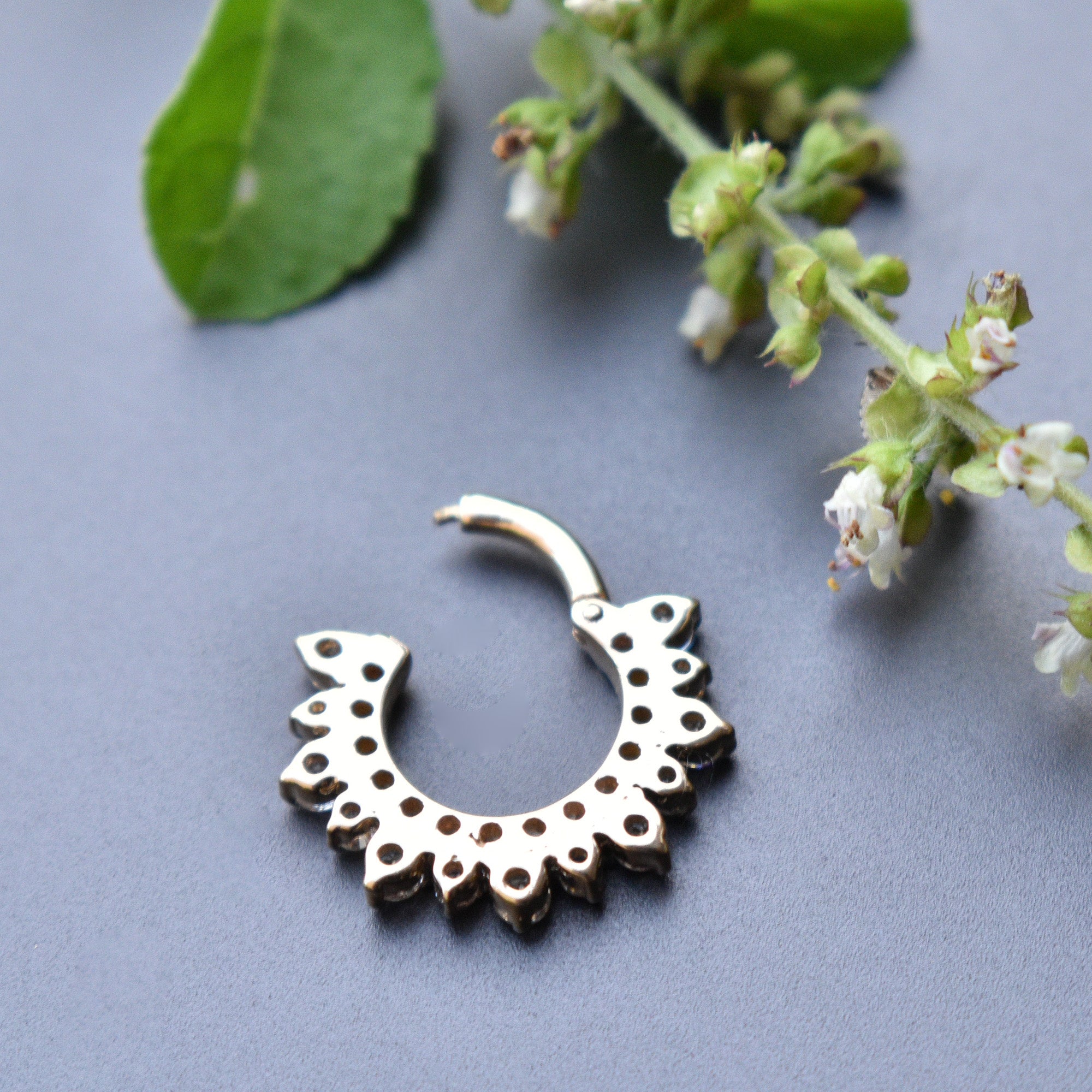 6-13mm Double Halo Diamond Clicker, Hinged Daith Septum Ring