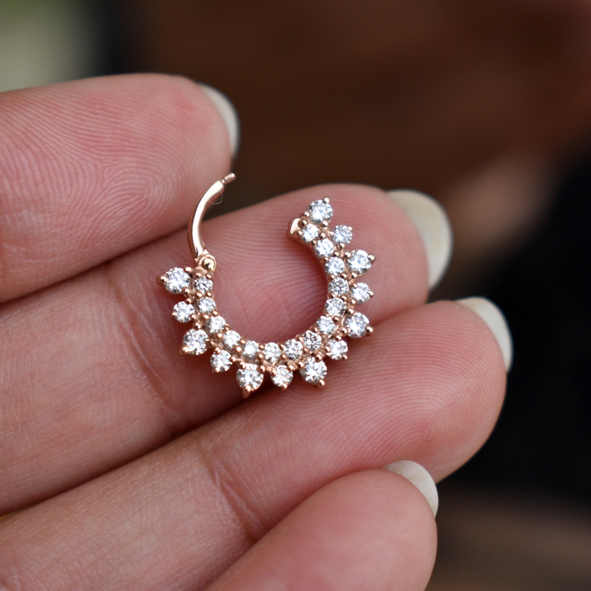 6-13mm Double Halo Diamond Clicker, Hinged Daith Septum Ring