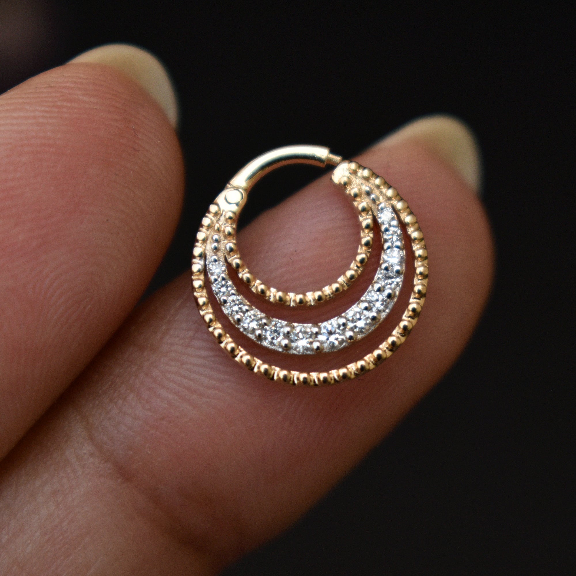 Ripple Diamond Clicker, Daith Septum Hoop 5mm-10mm